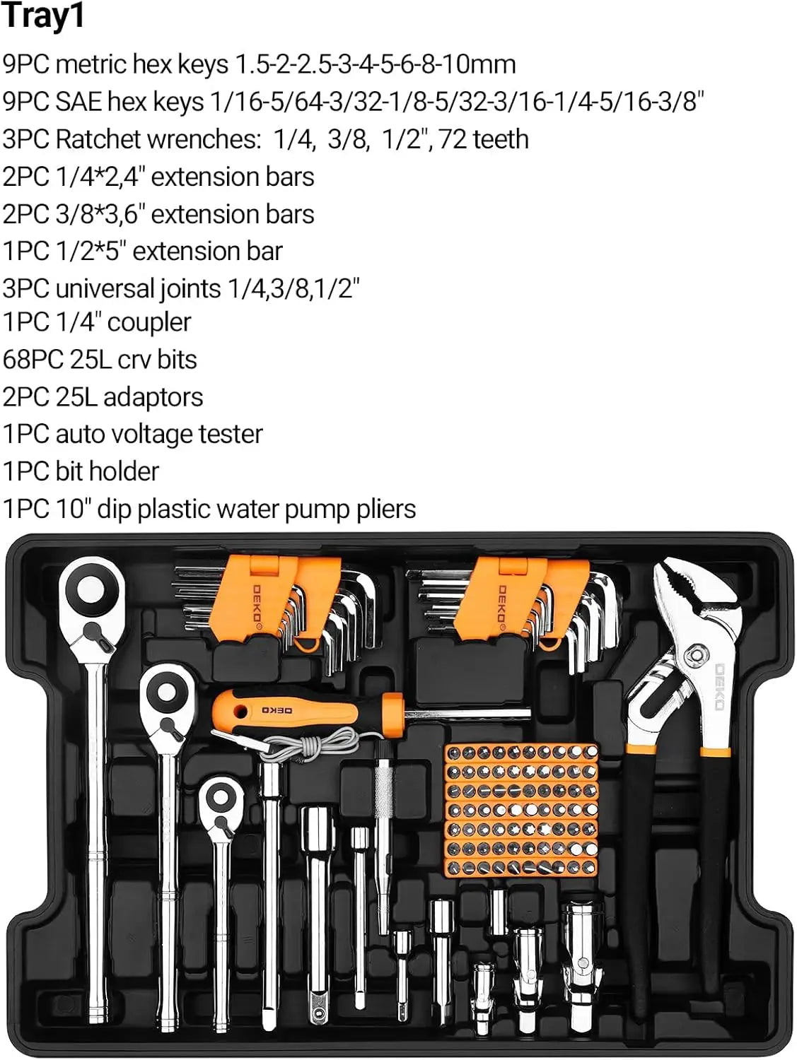 DEKO Mechanic Hand Tools Kit and Socket Sets 234Piece 1/2 1/4 3/8 Inch Ratchet Wrench Auto Tool Box Set for Car and Home Repair