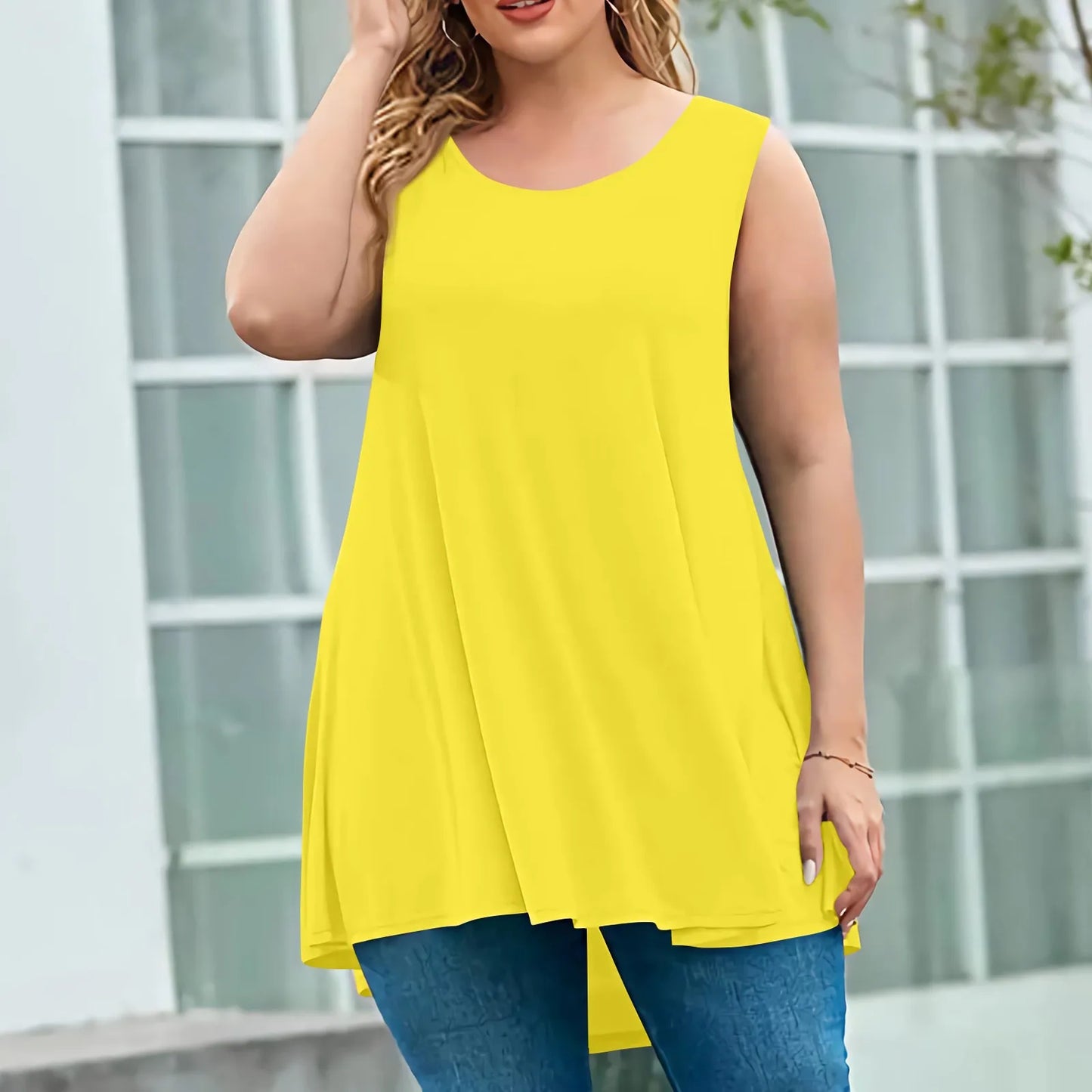 Plus Size Tanks & Camis women's fashion summer round neck sleeveless casual solid color loose pullover top plus size vest tops
