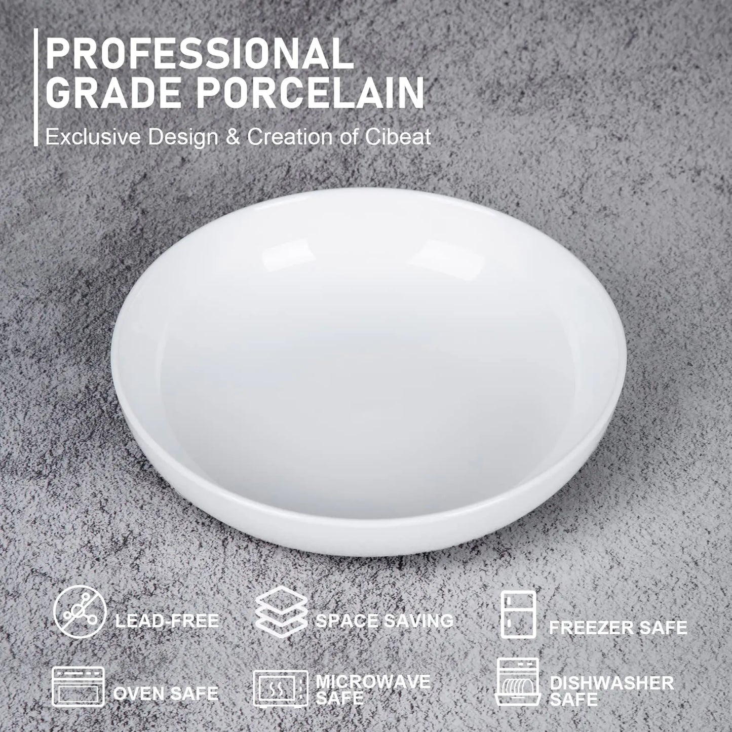 Cibeat 22 Ounce Porcelain Pasta Bowls Set 6 Pack Premium Ceramic Large Capacity Plates for Salad and Soup, Serving Bowl