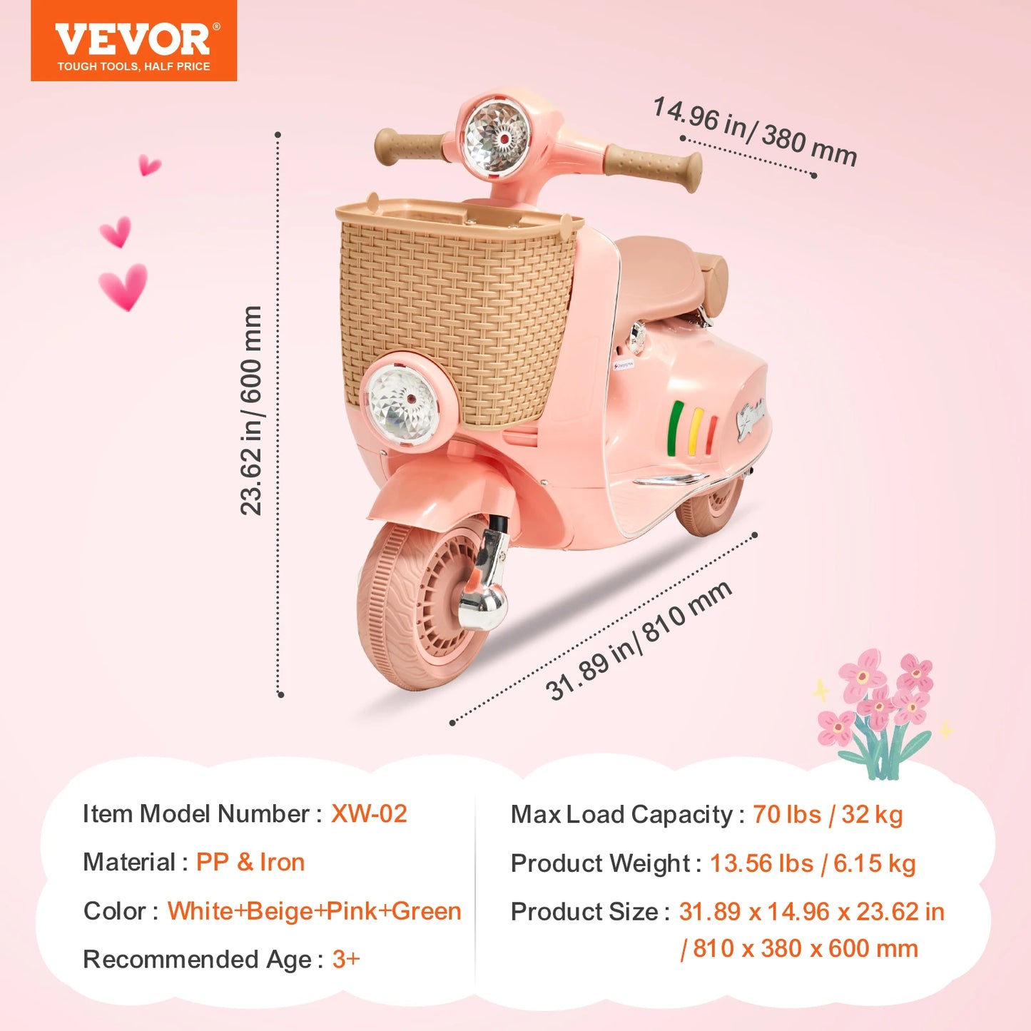 SucceBuy Kids Ride On Motorcycle 6/12V Battery Powered Electric Motorcycle Trike with Speed 2mph Ride on Toys for Children Gifts