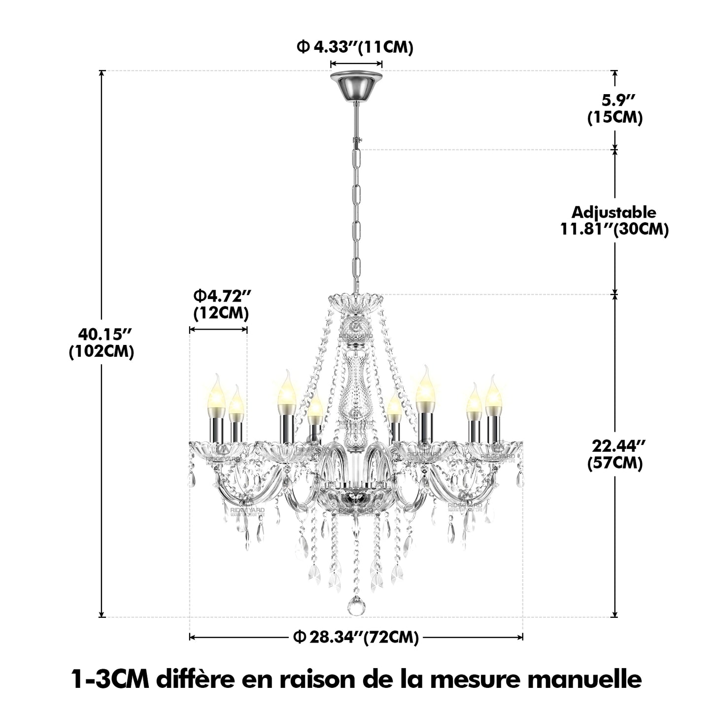 Ridgeyard 4-18 Arms K9 Crystal Chandelier Modern Luxury Boutique Country Style For Hallway Living/Dining Room Bedroom Home Light