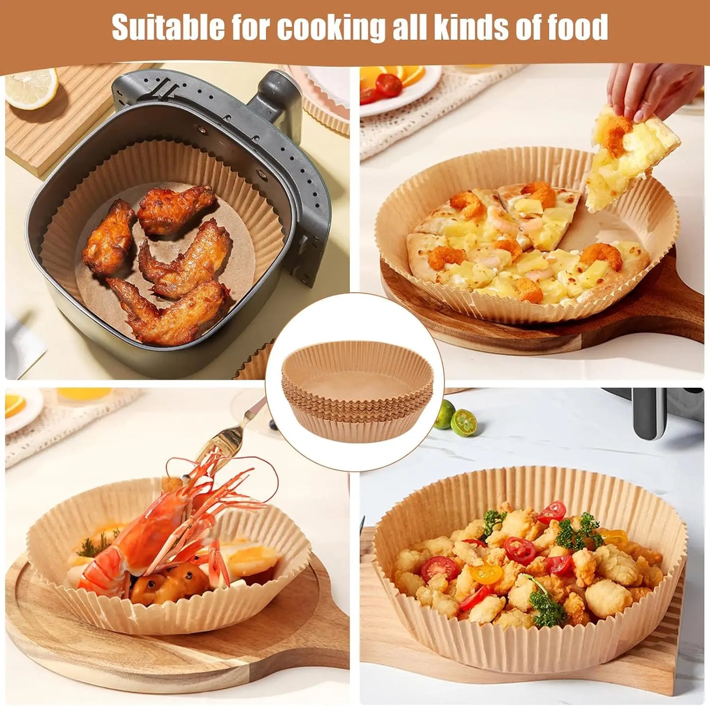 Air Fryer Liners Disposable, 100PCS Non-stick Disposable Airfryer Liners, 6.3 Inch Unbleached Parchment Paper, Round Air Fryer P