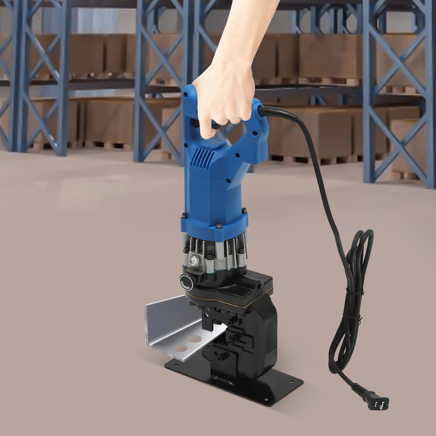 1800W Punching Machine Electric Hydraulic Metal Hole Puncher 5 Set Dies for Iron Copper Aluminum Plate Angle Steel