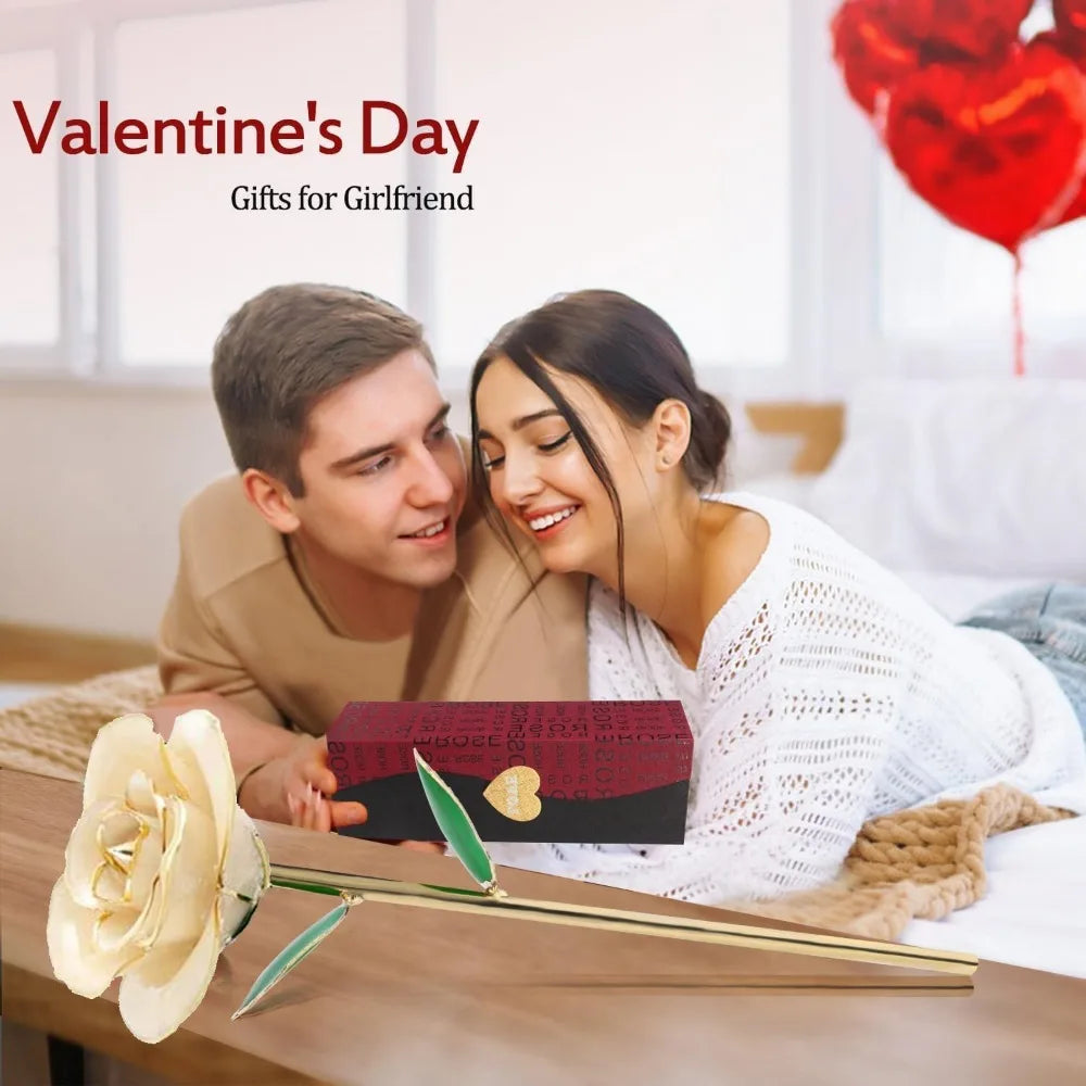 Gold Dipped Rose White,Dipped in 24k Gold-Long Stem Rose Flowers Artificial for Decoration,Rose Flowers with Transparent Stand