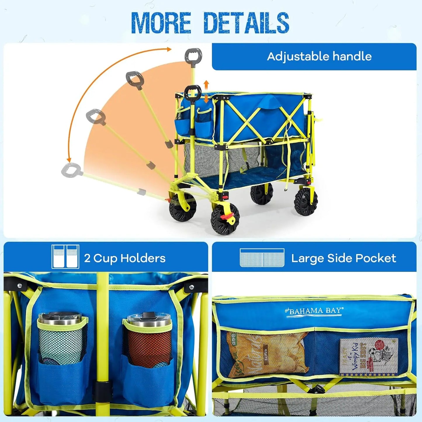 400L Collapsible Double Decker Beach Wagon with Brakes Folding Beach Cart with 54" Extra Long Decker 450LBS Heavy Duty Wagon Cha