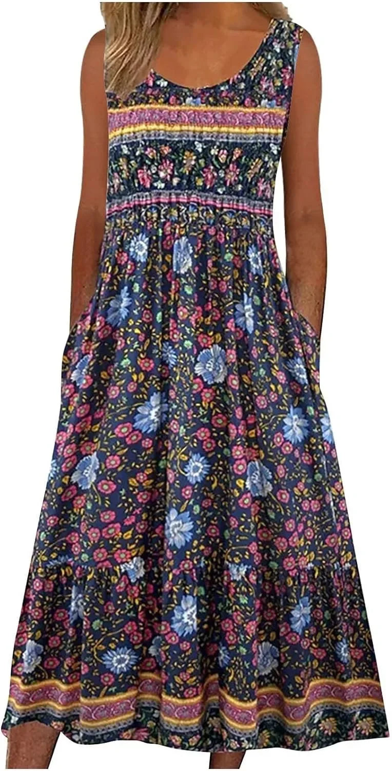 Europe and the United States 2025 spring and summer new print sleeveless pullover dress women casual plus-size dress