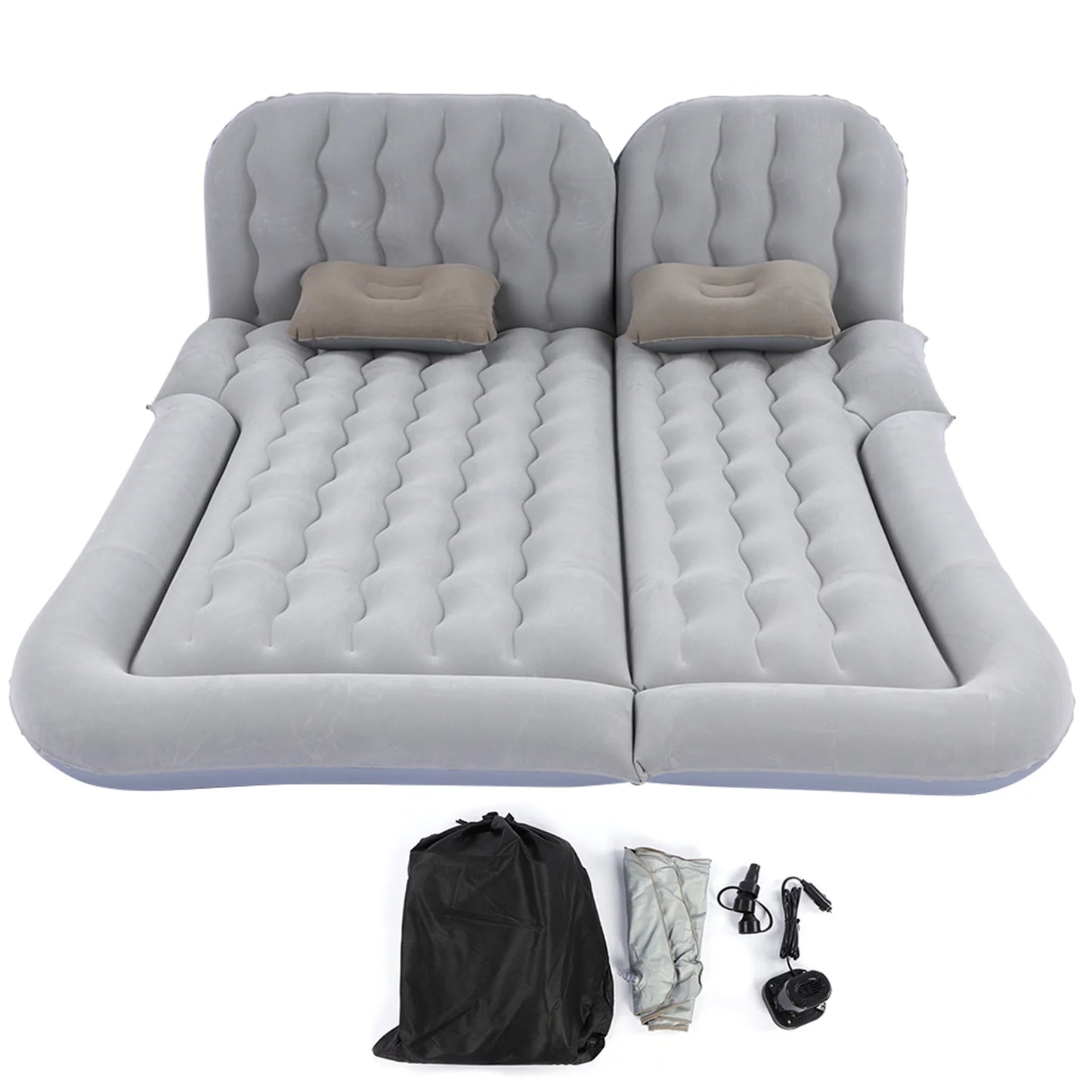 Car Travel Bed 2‑In‑1 Multifunction Inflatable Travel Mattress PVC Flocking Soft Sleeping Rest Cushion for Car SUV