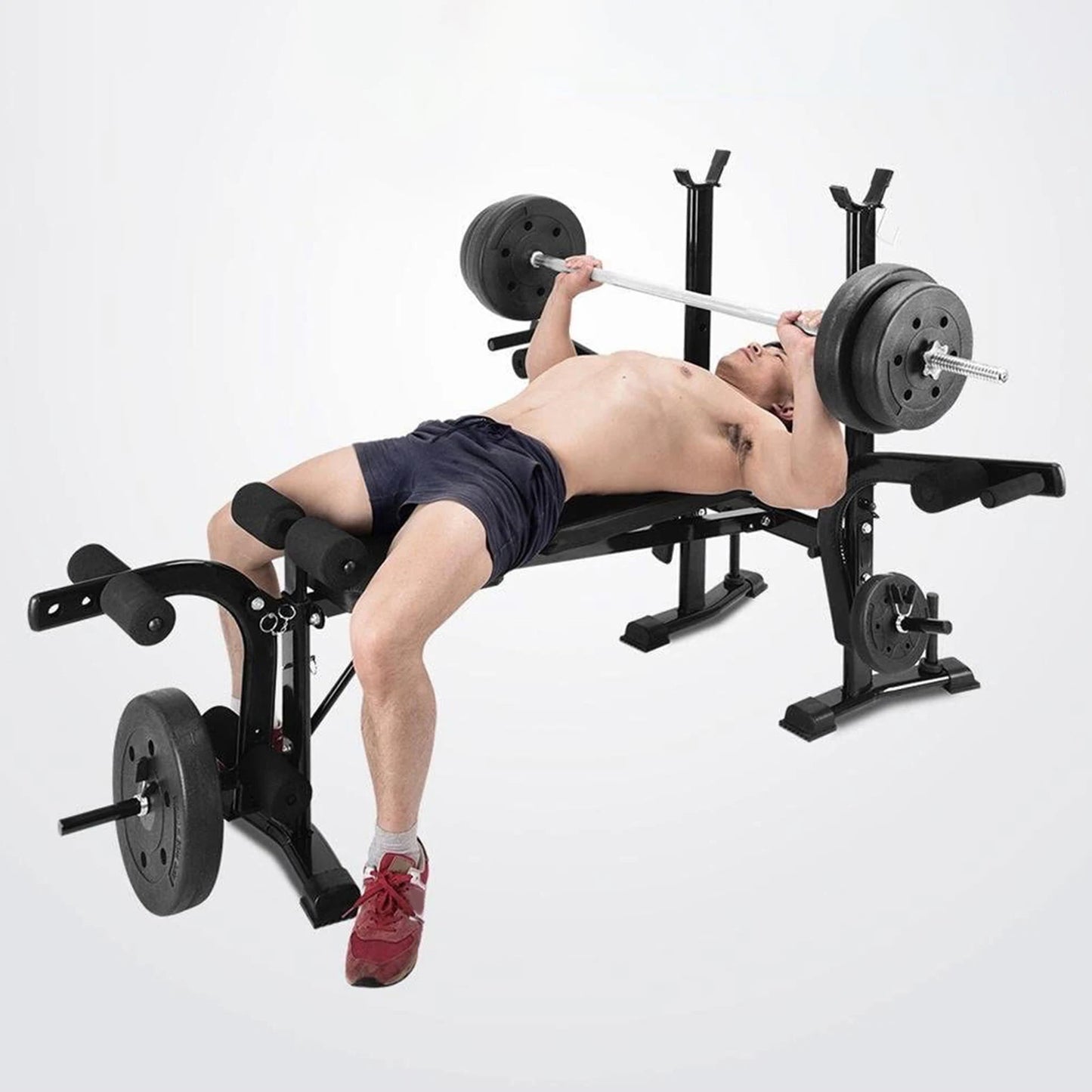 Standard Weight Bench, Bench Press Set with Preacher Curl Pad and Leg Developer, Weight Lifting Equipment for Home Gym