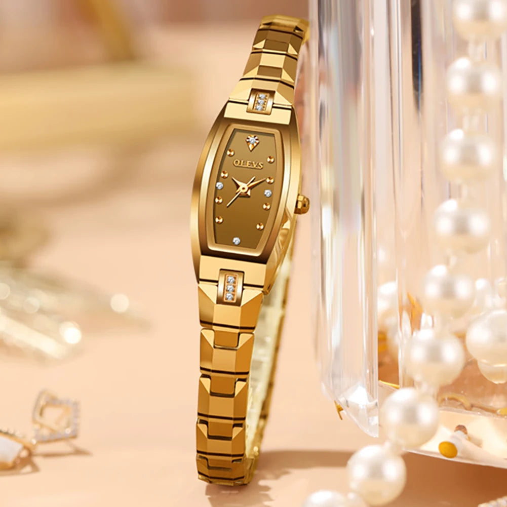 OLEVS Top Brand Luxury Women Watch Fashion Female Golden Watch Waterproof Stainless Steel Women's Watch Set Small Diamond Dial