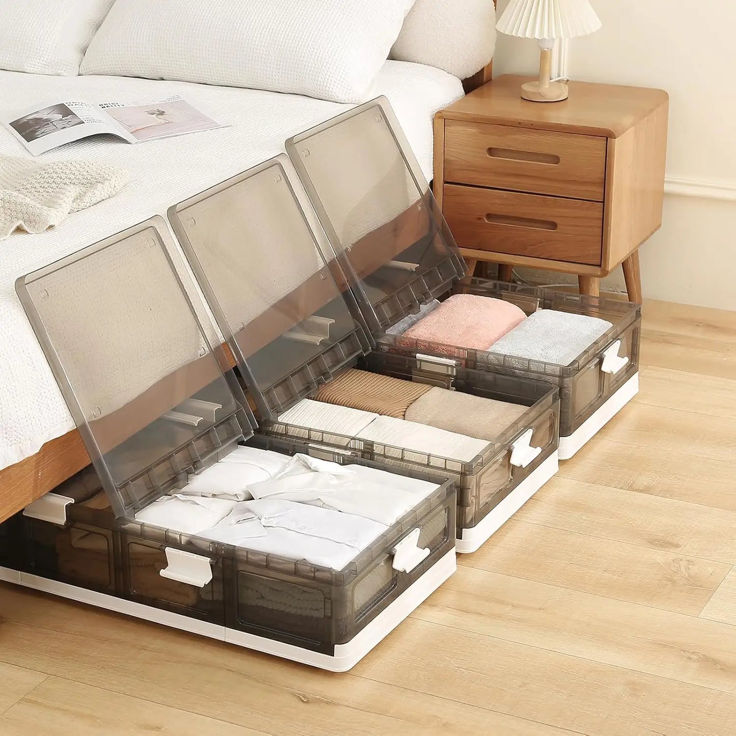 2pcs Under Bed Storage Box with Wheels Dust Proof Quilt Clothes Storage Bag Bedroom Toy Sundries Pulley Organizing Box
