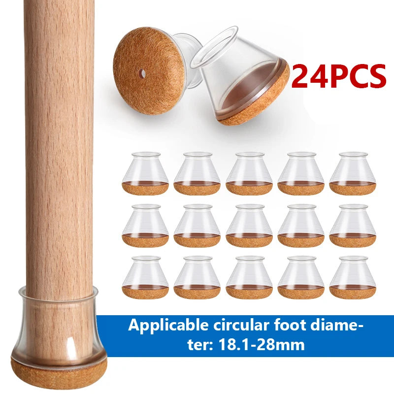 24 Pcs Chair Leg Floor Protectors for Hardwood Floors, Silicone Chair Caps Covers Furniture Pads Sliders w/ Wrapped Felt Bottom