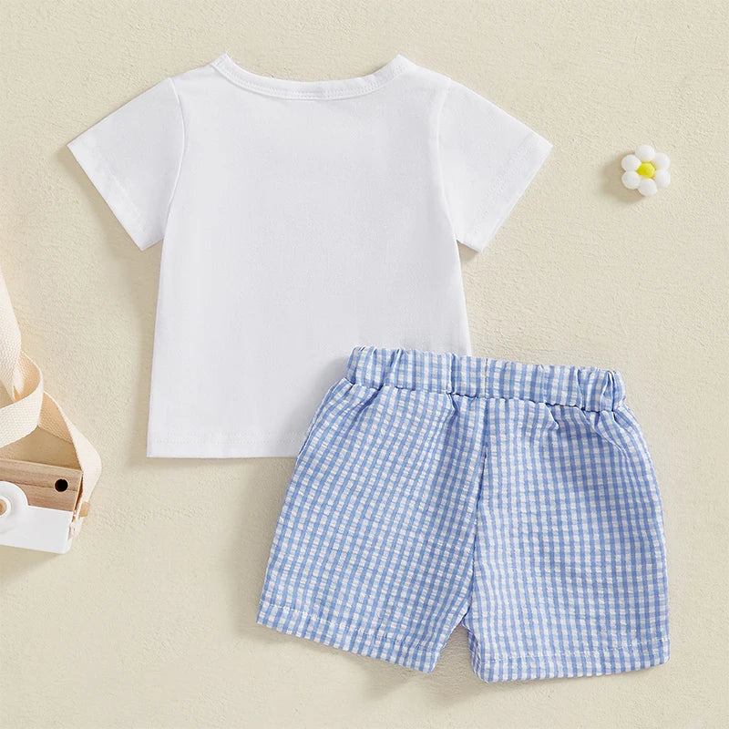 Toddler Boys Casual Outfits Printed Short Sleeve T-Shirt and Elastic Waist Shorts Set for Summer 2 Piece Clothing Set