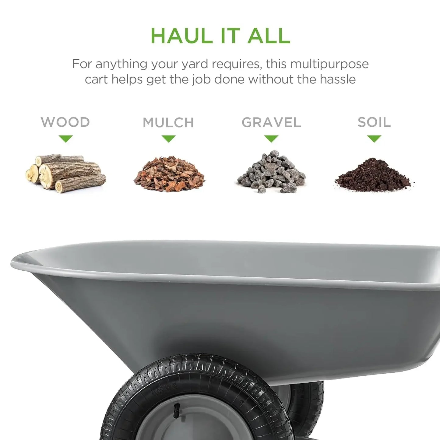 Dual-Wheel Home Utility Yard Wheelbarrow Garden Cart w/Built-in Stand for Lawn, Gardening, Construction - Gray