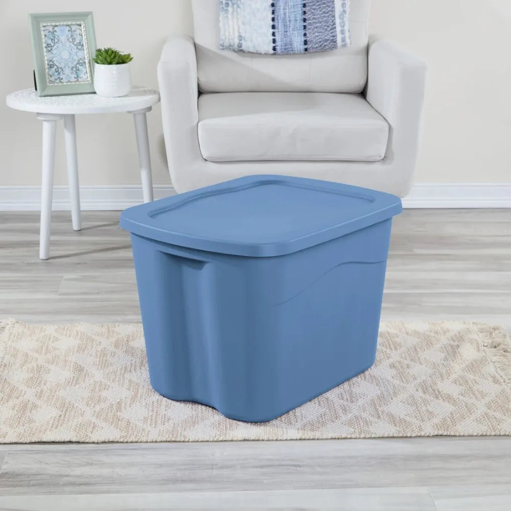 Pack of 8 Storage Bin, 18 Gallon Plastic Storage Container with Snap-on Lid, Light Blue