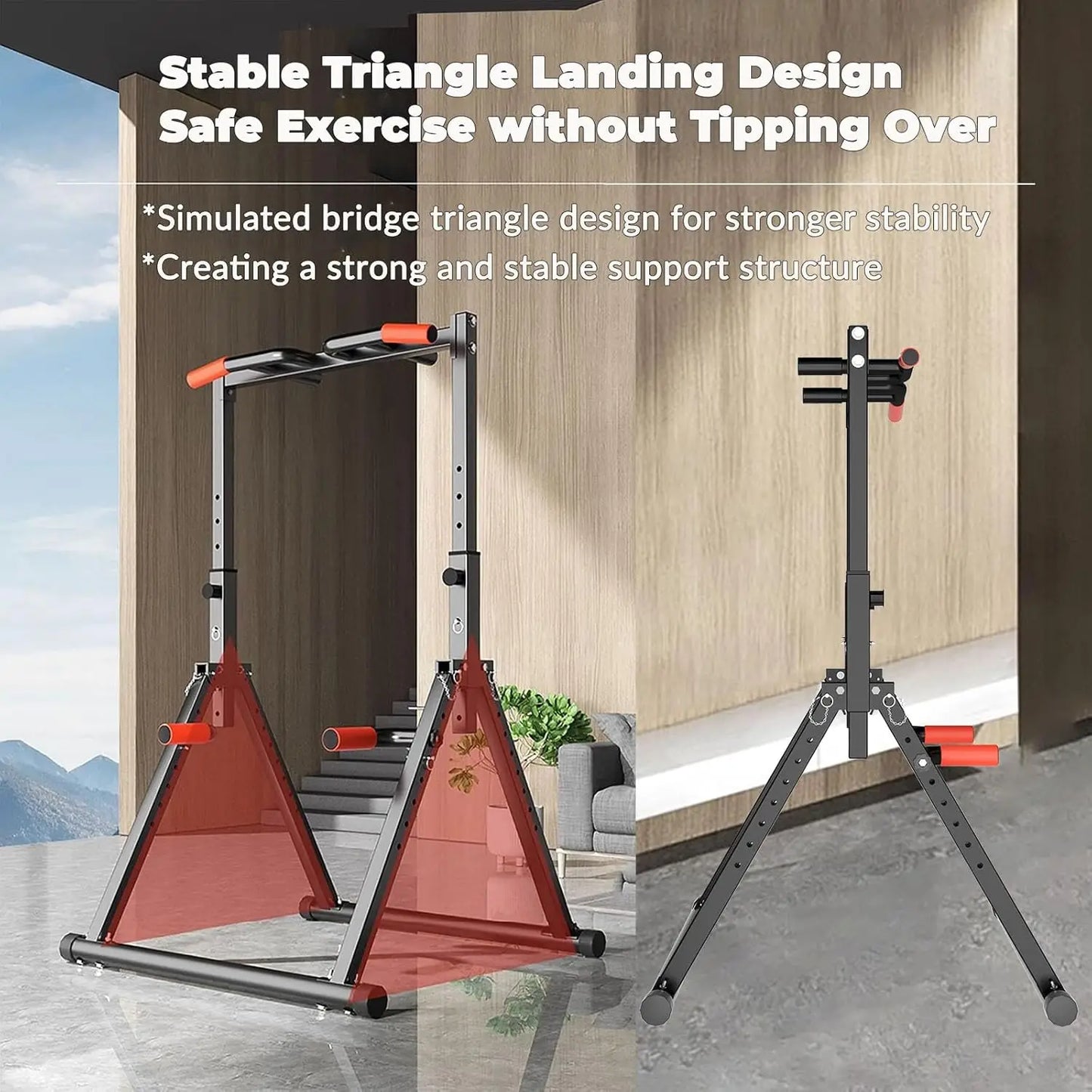 Foldable Power Tower Pull Up Bar Dip Station Adjustable Multifunction Workout Pull Up Tower Station Gym Strength Training Equipm