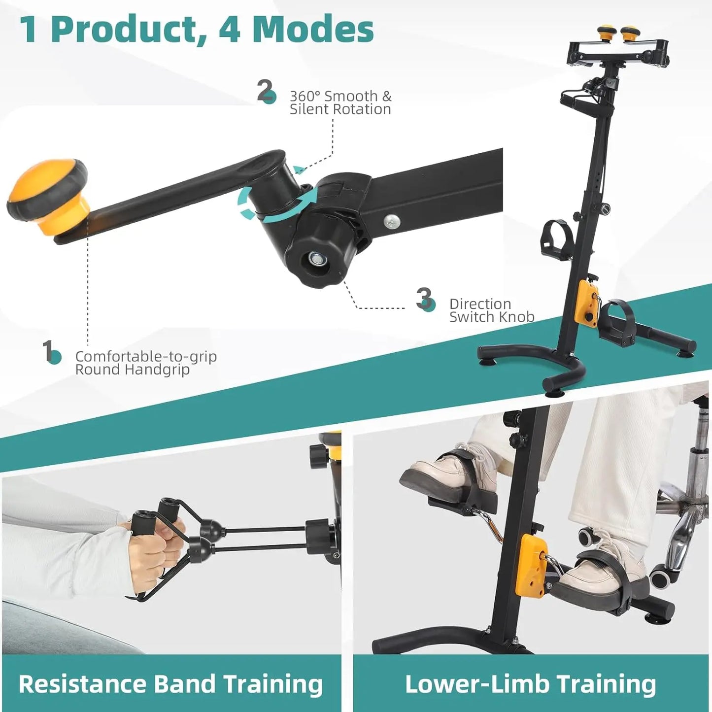 Pedal Exercise Bike for Seniors, Hand Arm Leg & Knee Peddler Adjustable Fitness Equipment, Folding Recovery Physical Therapy Hom