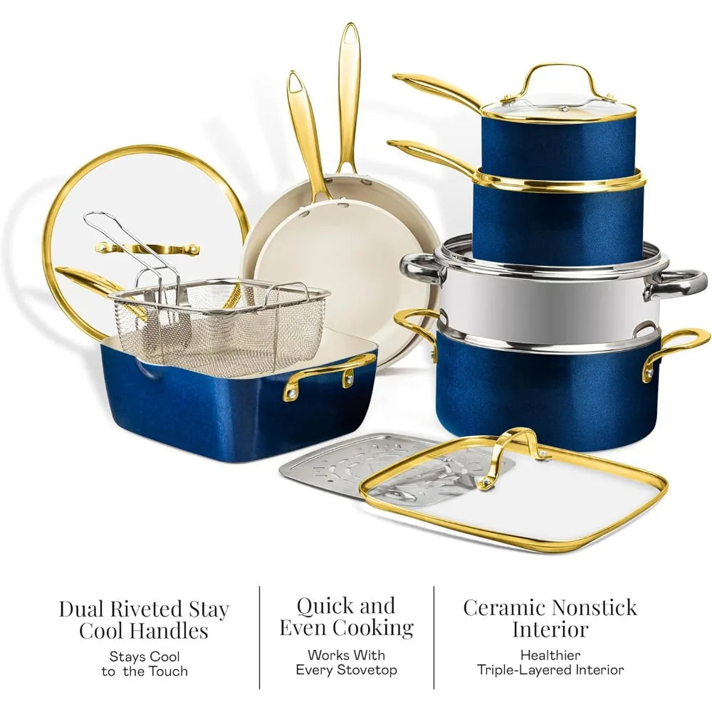 12 Piece Ceramic Nonstick Cookware Set With Steamer