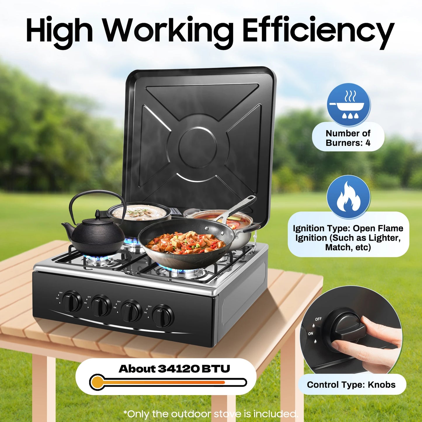 4 Burner Gas Stove Glass Ceramic Built-In Stove Natural Gas Propane Gas Hob w/Movable Storage Bracket