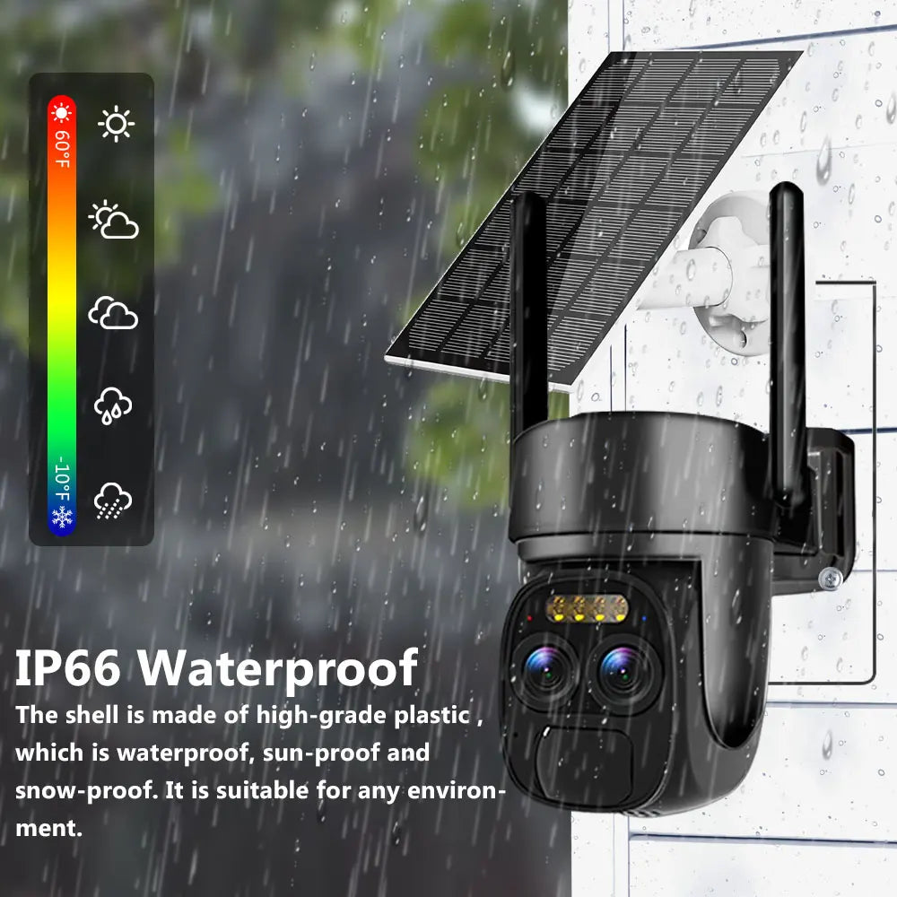 4K 8MP Dual Lens WIFI Solar Pane Camera Outdoor 10X Optical Zoom Audio Color Night Vision Bulit-in Battery Security Camera O-KAM
