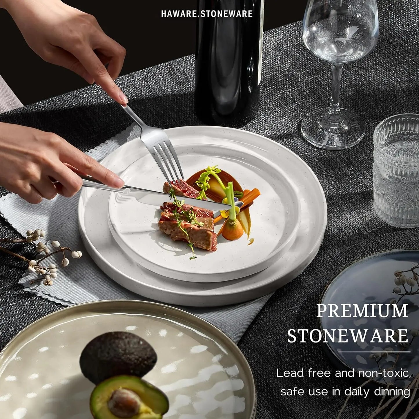 Dinnerware Sets, 18-Piece Plates and Bowls Set, Stoneware Dish Set for 6, Ceramic Dinnerware for Home Restaurant, Chip and Scrat