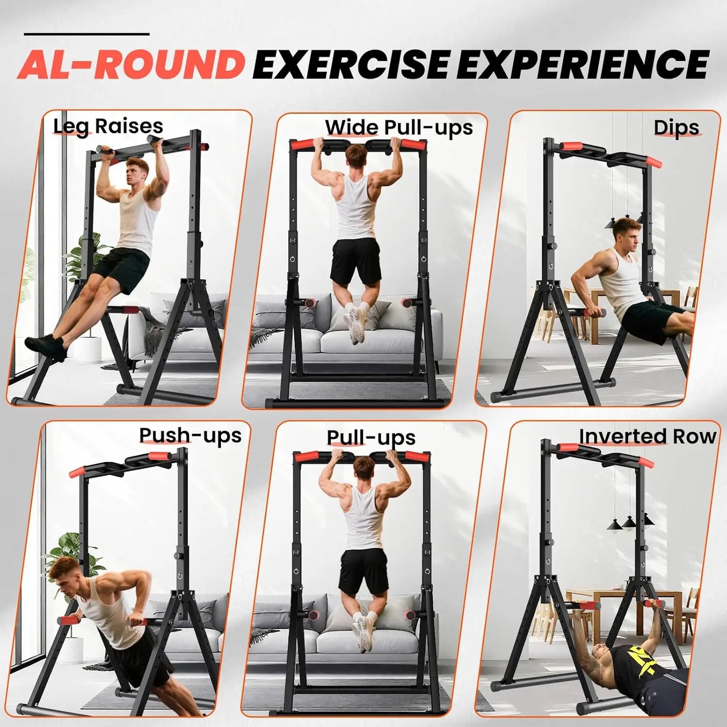 Foldable Power Tower Pull Up Bar Dip Station Adjustable Multifunction Workout Pull Up Tower Station Gym Strength Training Equipm