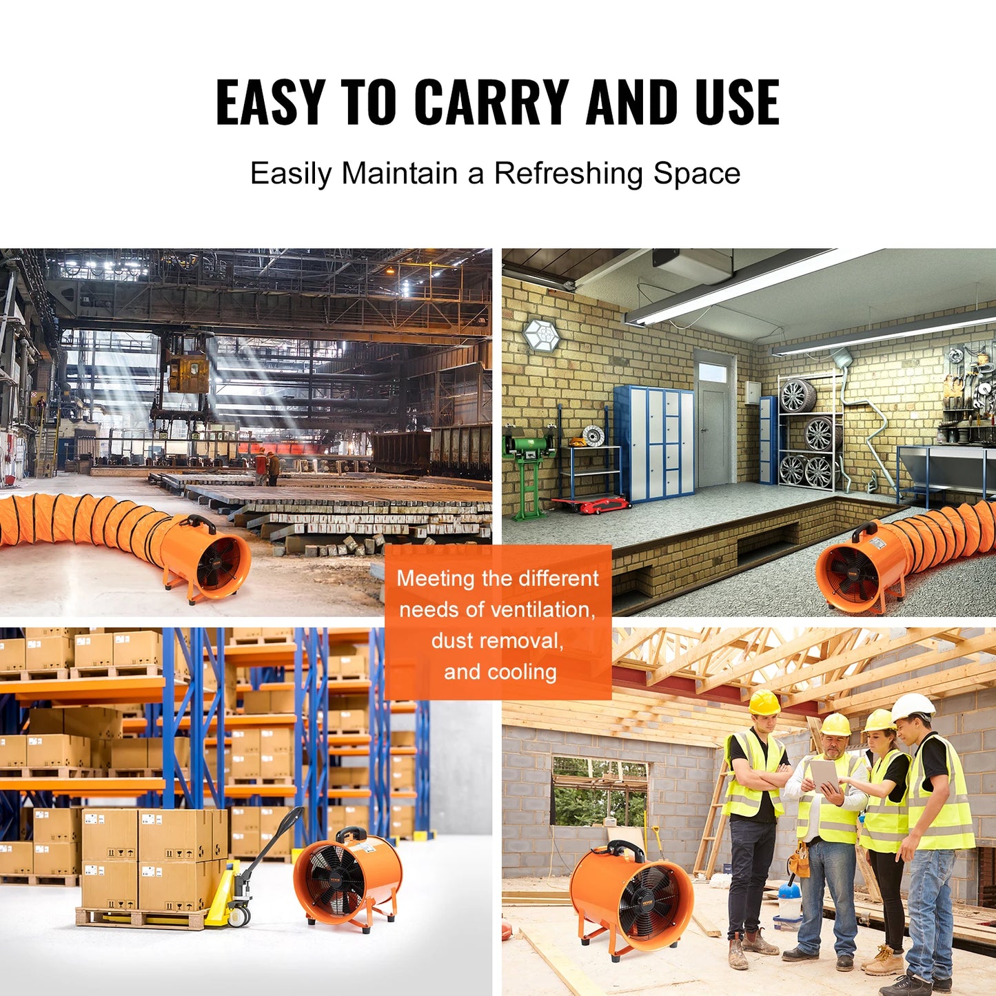 SucceBuy Exhaust Fan 12 in Industrial Ventilation Fan Exhaust Blower with 10M PVC Duct Hose Ventilator for Homeuse Warehouse