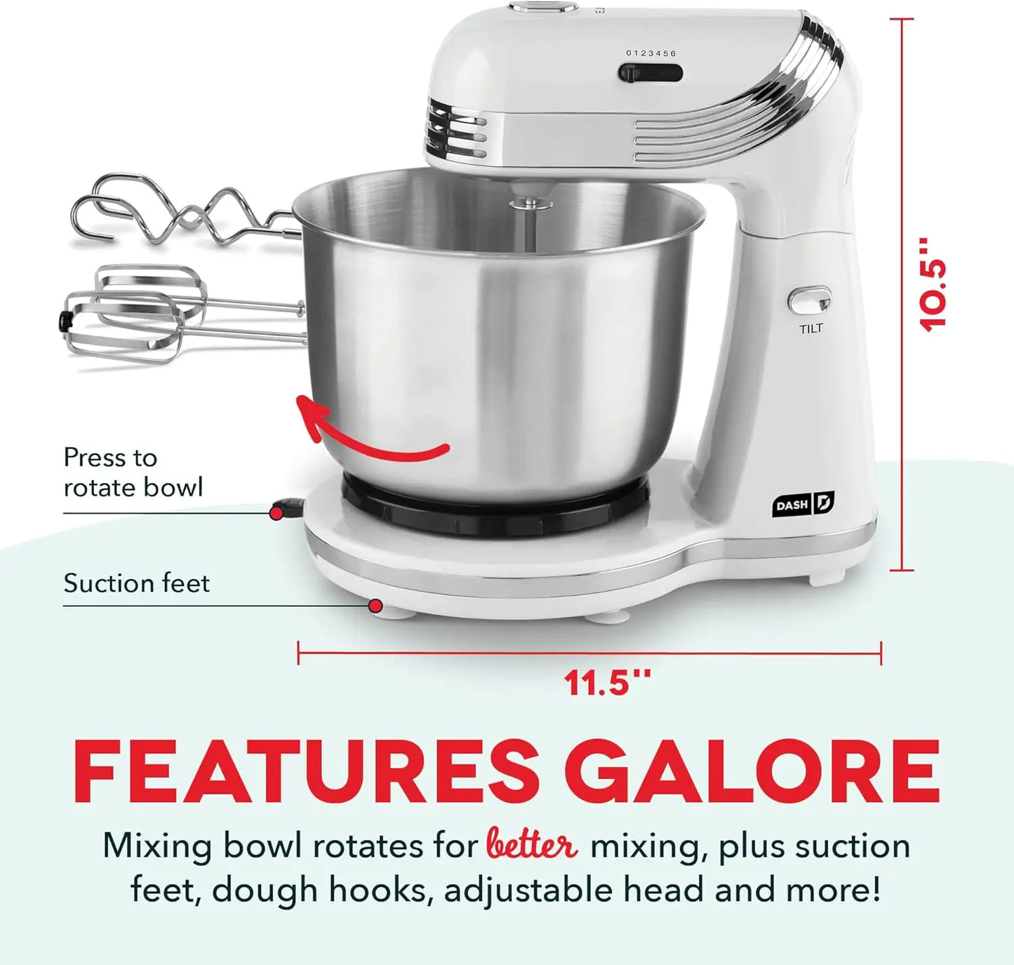 Electric Stand Mixer 6 Speed Stainless Steel Bowl with Dough Hooks for Kitchen Use