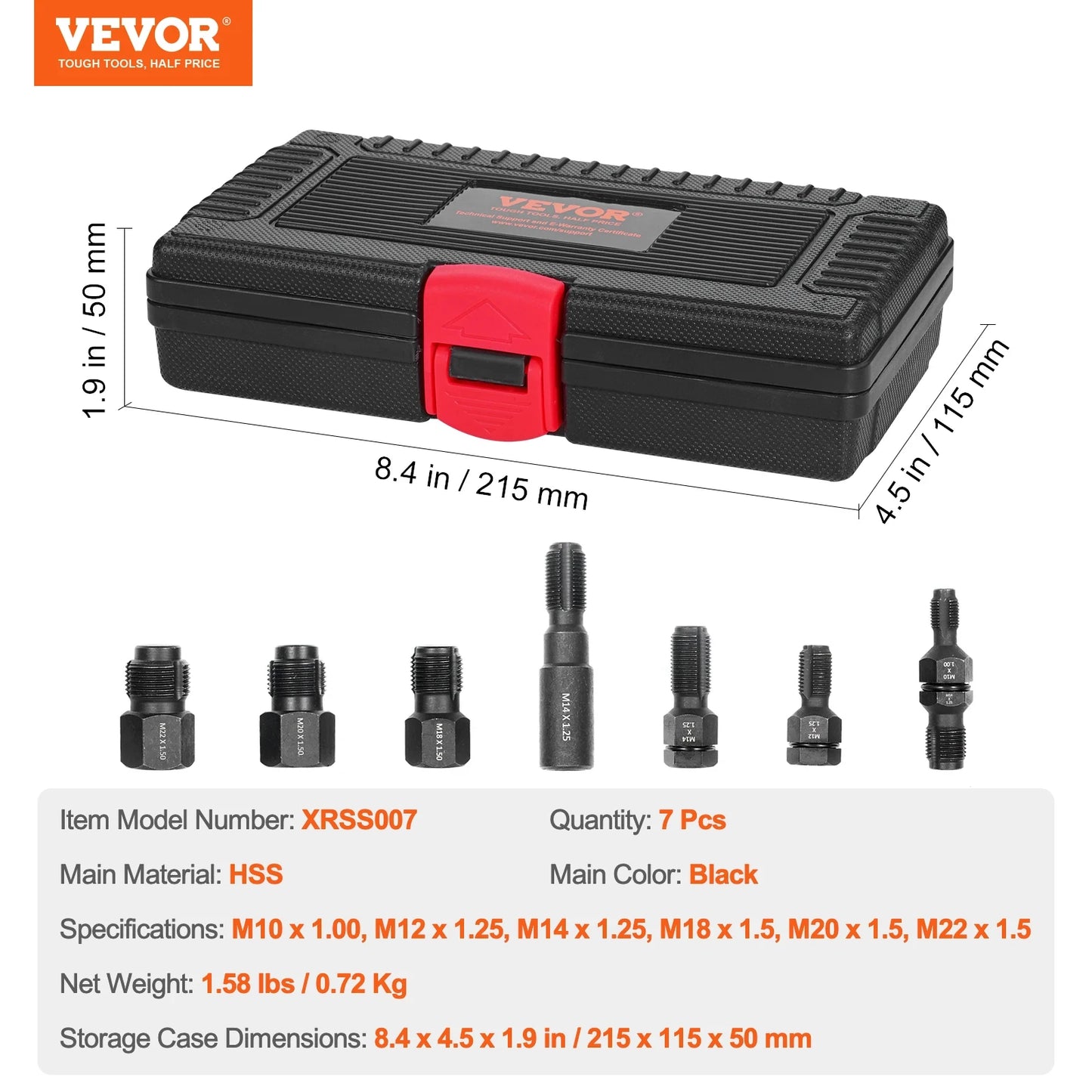 VEVOR Thread Chaser Set UNC UNF Metric Thread Restorer Tool Rethreading Tool Kit Heat Treated Steel for Mechanics DIY Enthusiast