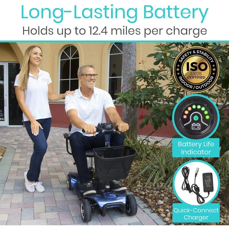 Wheel Mobility Scooter - Electric Powered Wheelchair Device - Compact Heavy Duty Mobile for Travel, Adults, Elderly - Lon