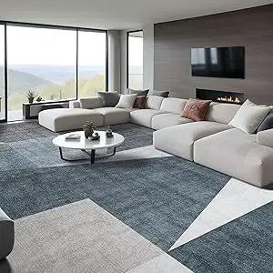 Washable Modern Area Rug: 10x14 Large Geometric Area Rugs for Living Room & Bedroom with Non-Slip Backing Modern Geometric Carpe