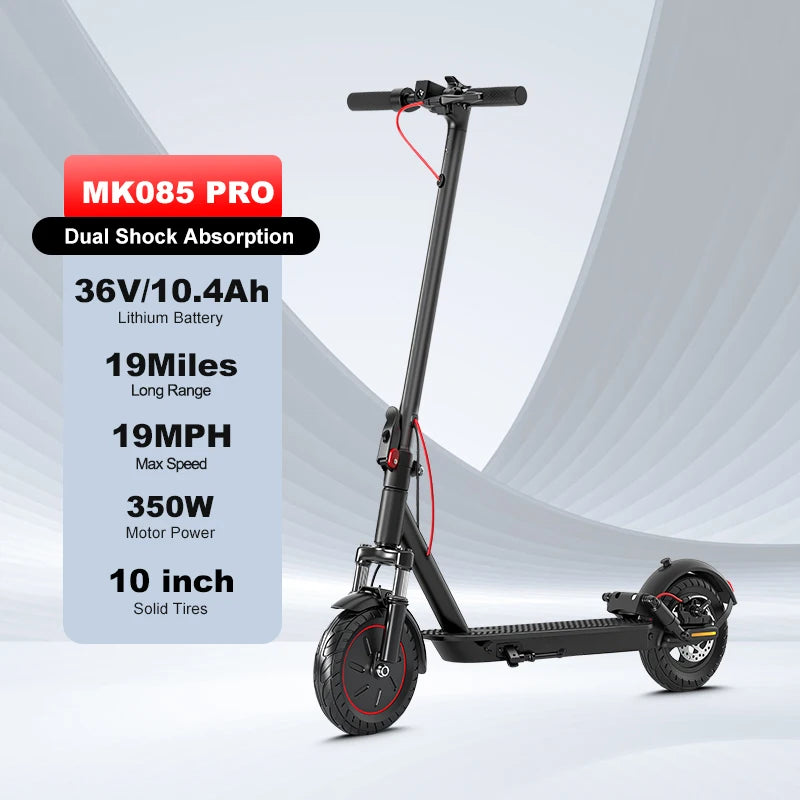 Mankeel MK085 Pro Folding Electric Scooter 350W 19Miles Range Dual Shock Absorber 36V 10.4Ah 10" Tires Escooter Max Speed 19MPH