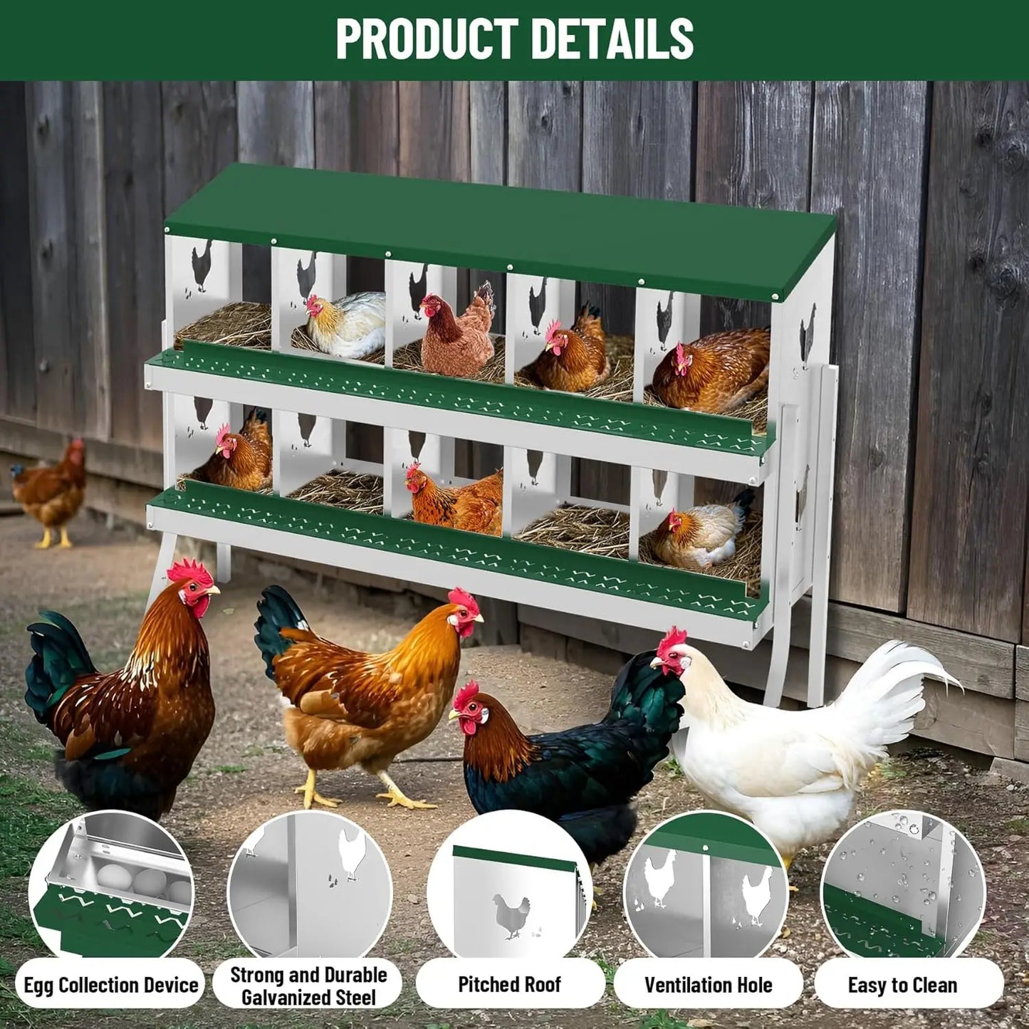 Chicken Nesting Box with Bracket Legs 6 8 10 Compartment Metal Chicken Laying Boxes for Chicken Coop Hens