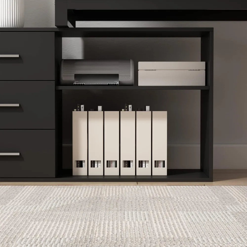 Home Office Computer Desk Corner Desk with 3 Drawers and 2 Shelves, 55 Inch Large L-Shaped Study Writing Table with Storage