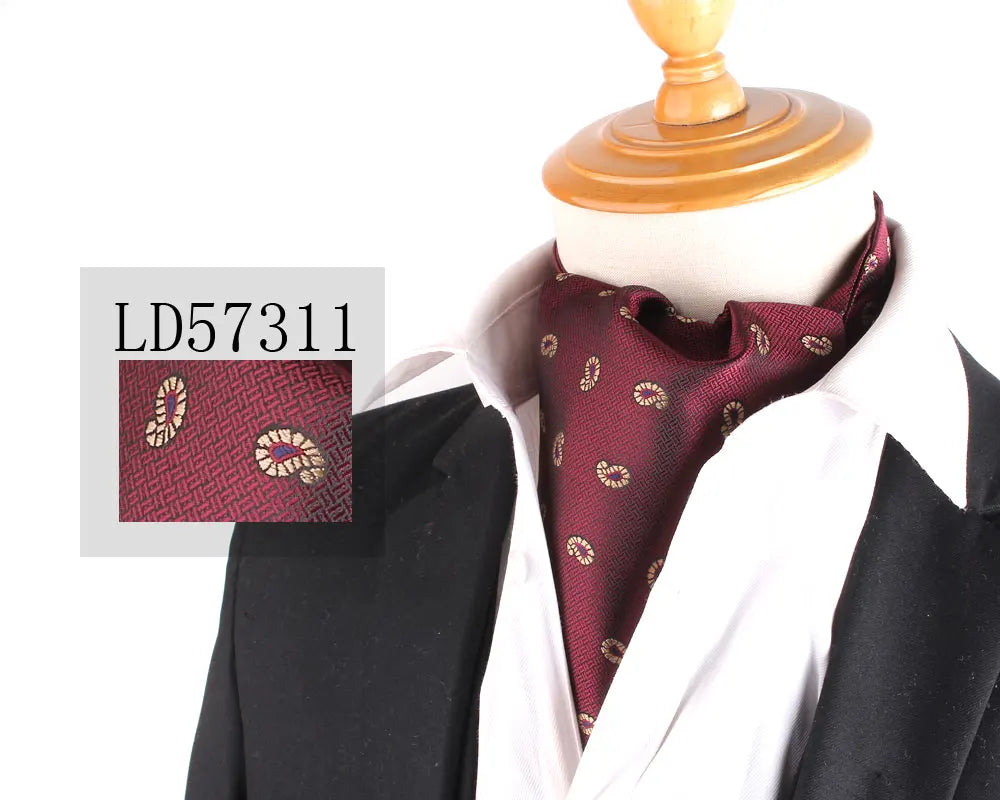 Jacquard Floral Paisley Cashew Tie Wedding Formal Cravat Ascot Scrunch Self British Gentleman Polyester Neck Tie For Men Luxury