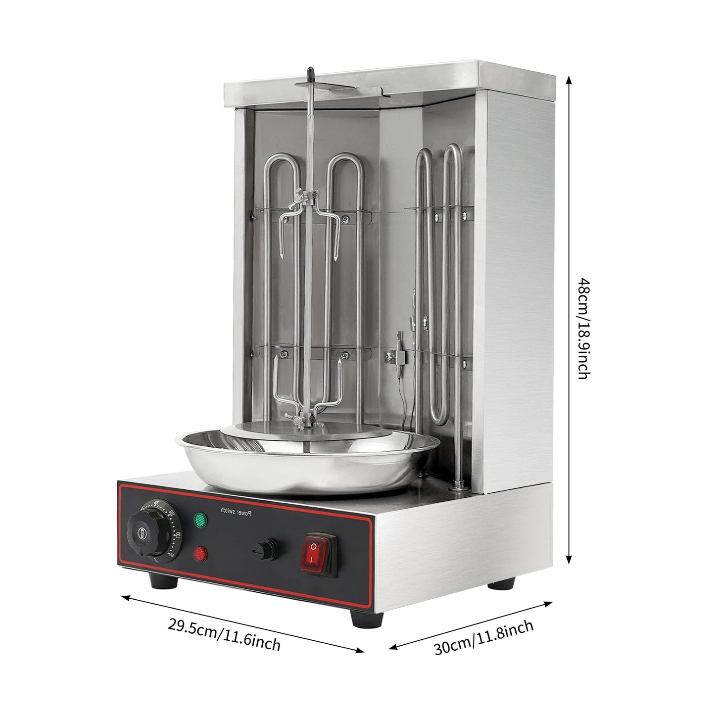 Electric Shawarma Grill Machine 3000W 201 Stainless Steel 2 Heating Tubes 360° Automatic Rotating Design