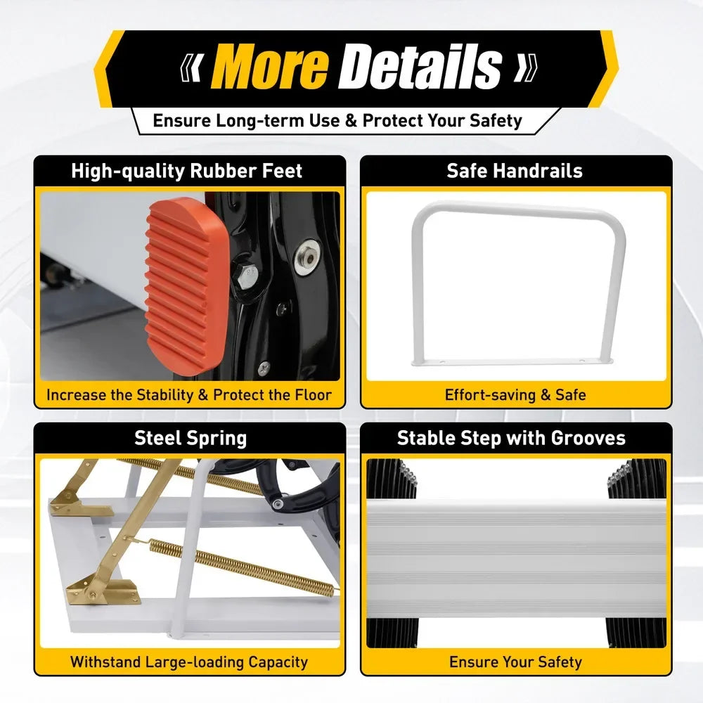 12 Steps Wall Mounted Ladder Attic Loft Stairs Corrosion-resistant Folding Telescopic Stairs W/ Anti-slip feet & Safe Handrails