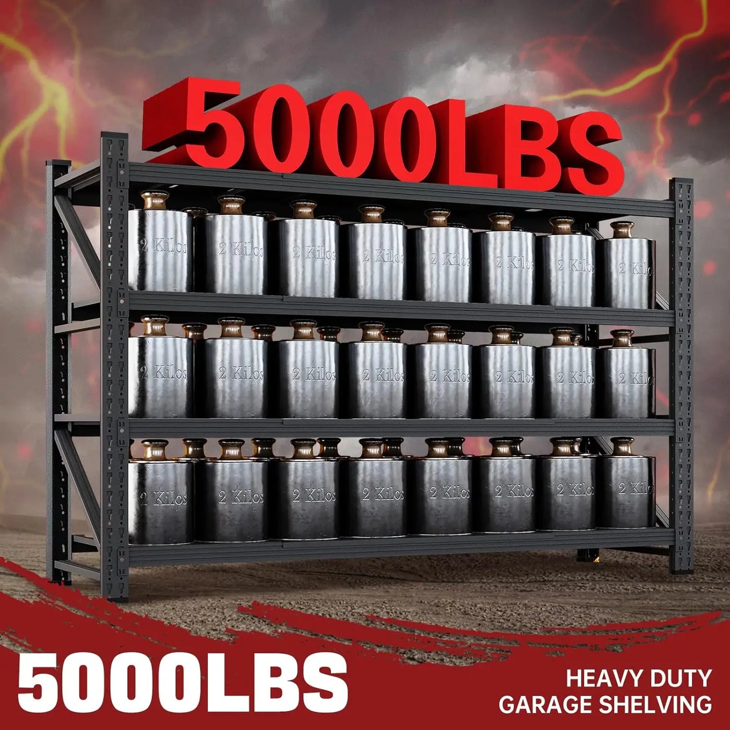 5000LBS Storage Shelves,71" W Garage Shelving Heavy Duty Metal Adjustable Garage Shelves, Shelving Units Industrial Shelving