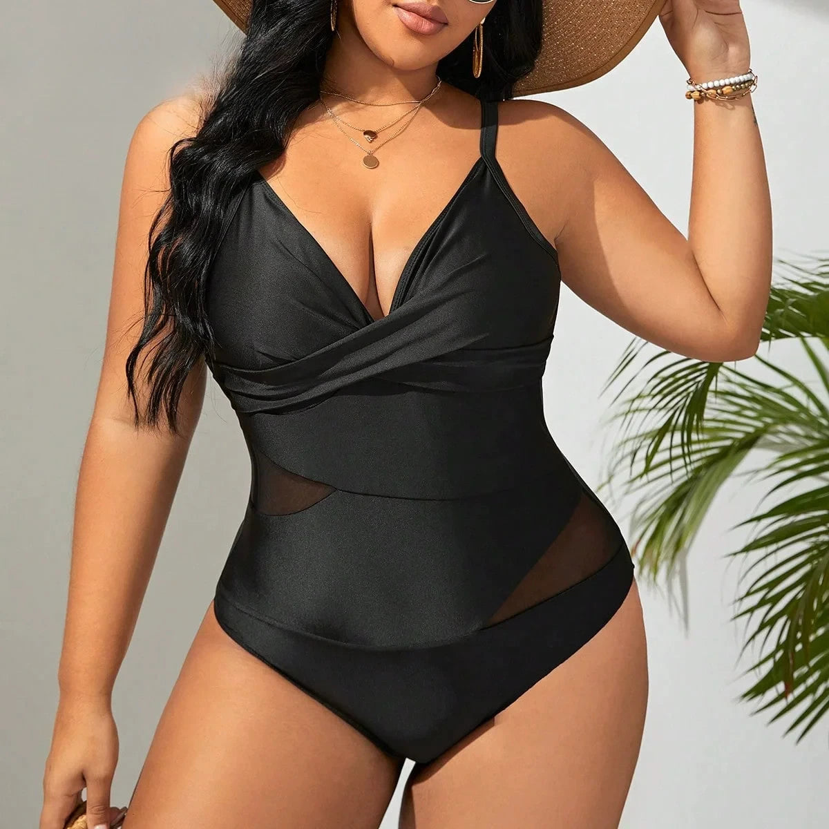 Women Plus Size One Piece Swimsuits V-Neck Tummy Control Bathing Suit Twist Front Ruched Push Up Swimwear