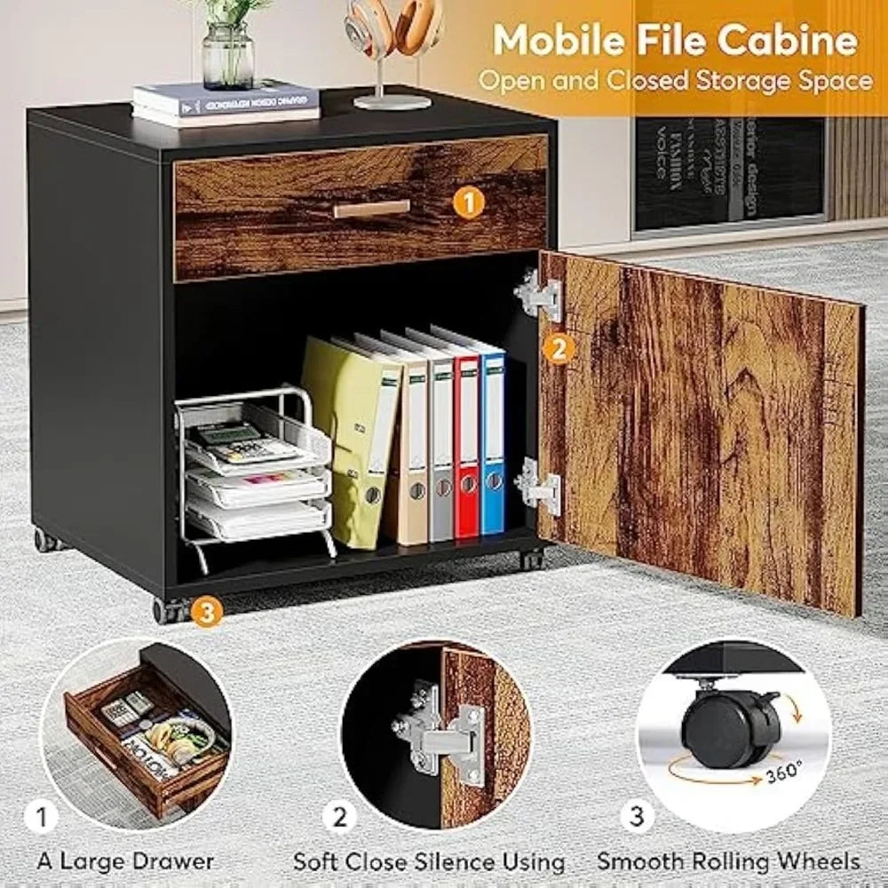 "70” Executive Desk with File Cabinet – Large L-Shaped Design with Storage & Drawer Cabinets – Computer Office Workstation"
