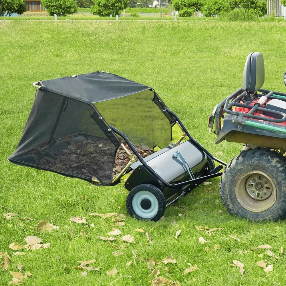 Lawn Sweeper Tow-Behind, 42 in 12 Cu. Ft. Leaf & Grass Collector with Strong Rubber Wheels & Heavy Duty Thickened Steel Frame He