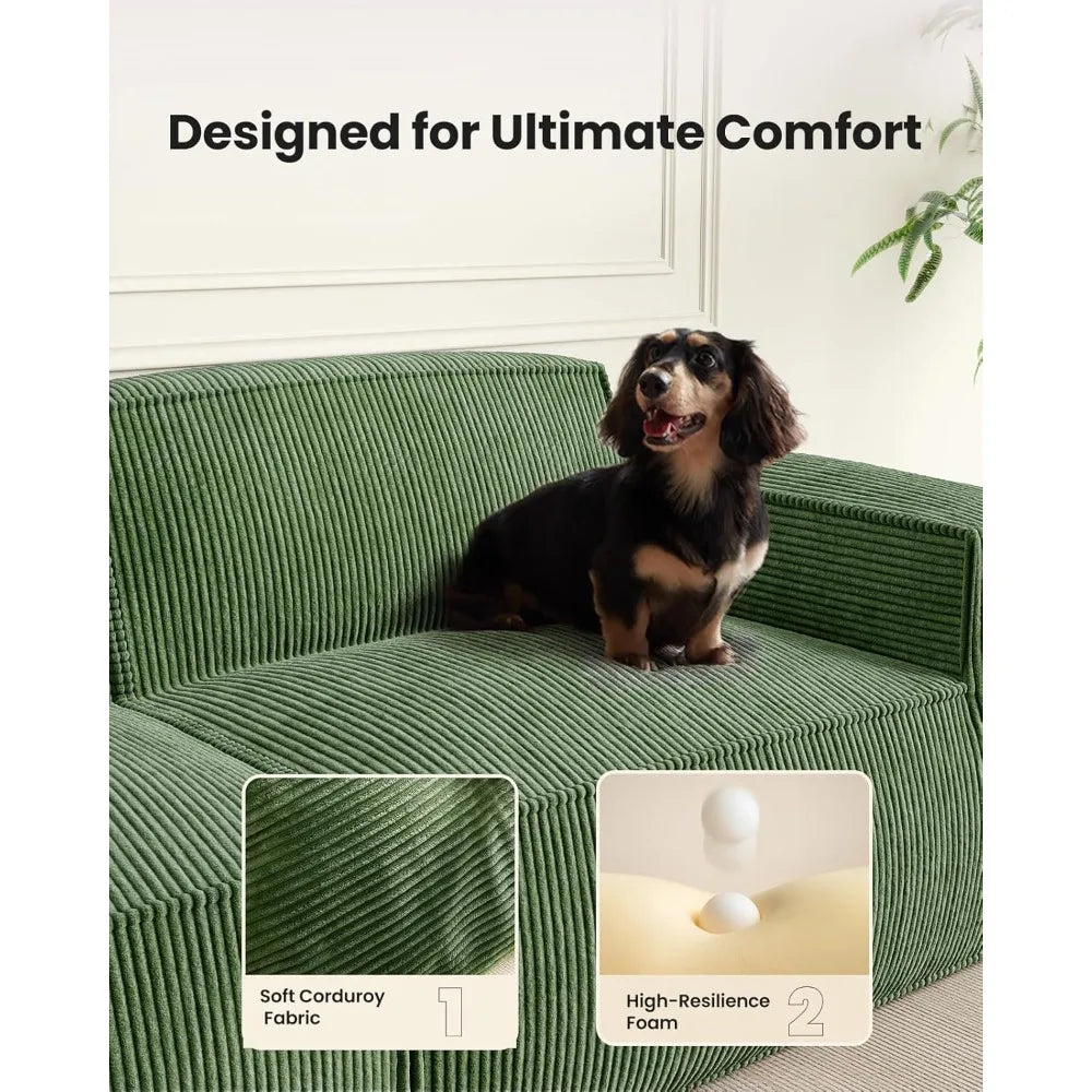 80 Inch Sectional Sofa with L-Shape Chaise, Plush Corduroy Cloud-Like Seating, High-Back Upholstered Living Room Furniture