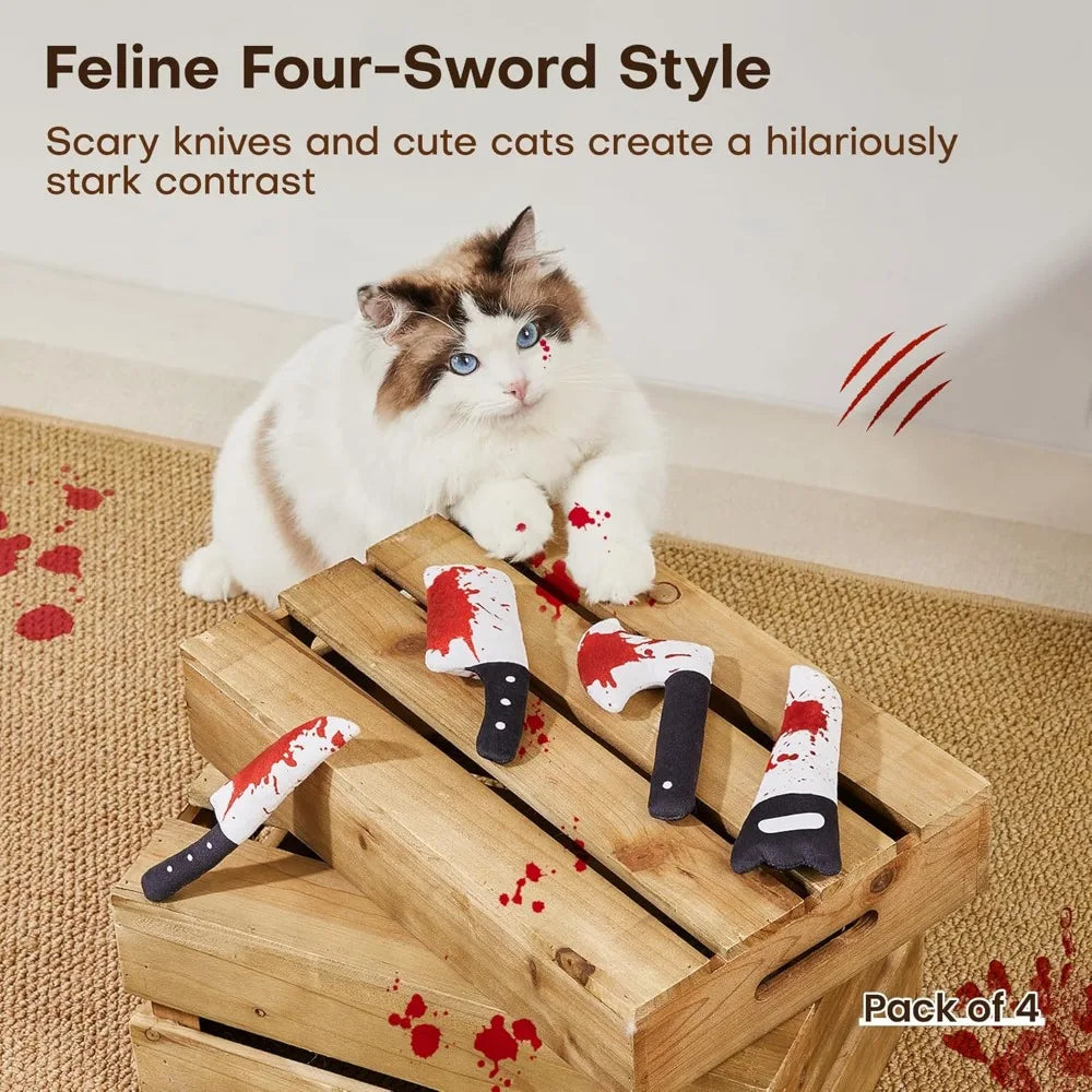 4Pcs Cat Toys, Horror Knife-Shaped Kitten Catnip Crinkly Sound Toys, Indoor Exercise for All Cat Breeds 6.5 Inches