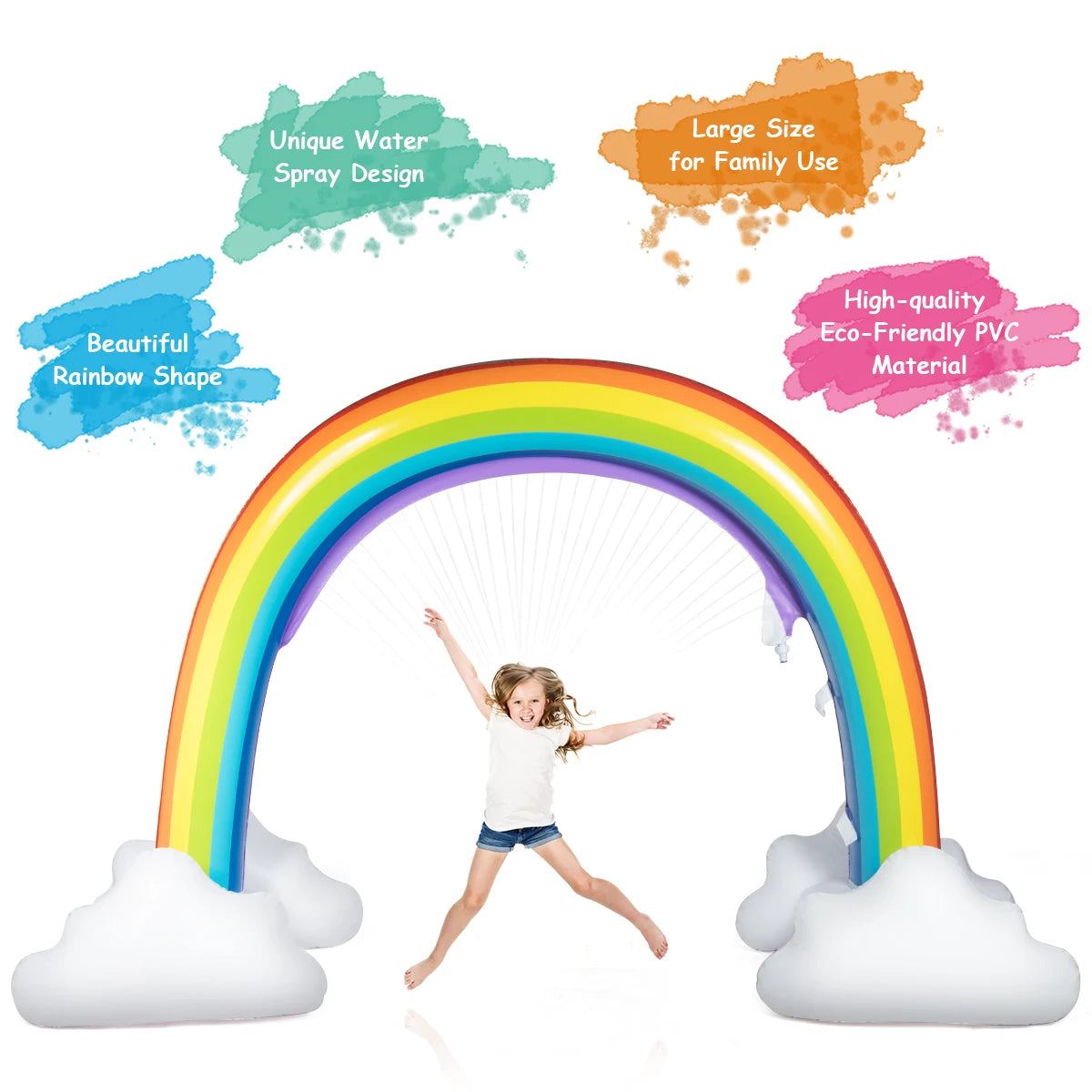 Inflatable Rainbow Sprinkler Backyard Games Summer Outside Water Toy Yard Fun