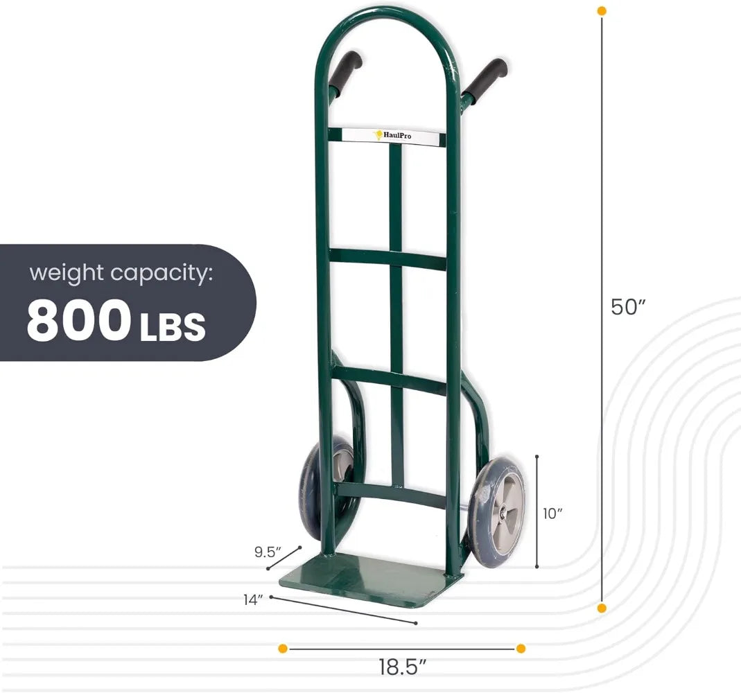 Heavy Duty Hand Truck with Double - Steel Dolly Cart for Moving - Rubber Wheels - 50" H x 18.5" W with 14" x 9.5"