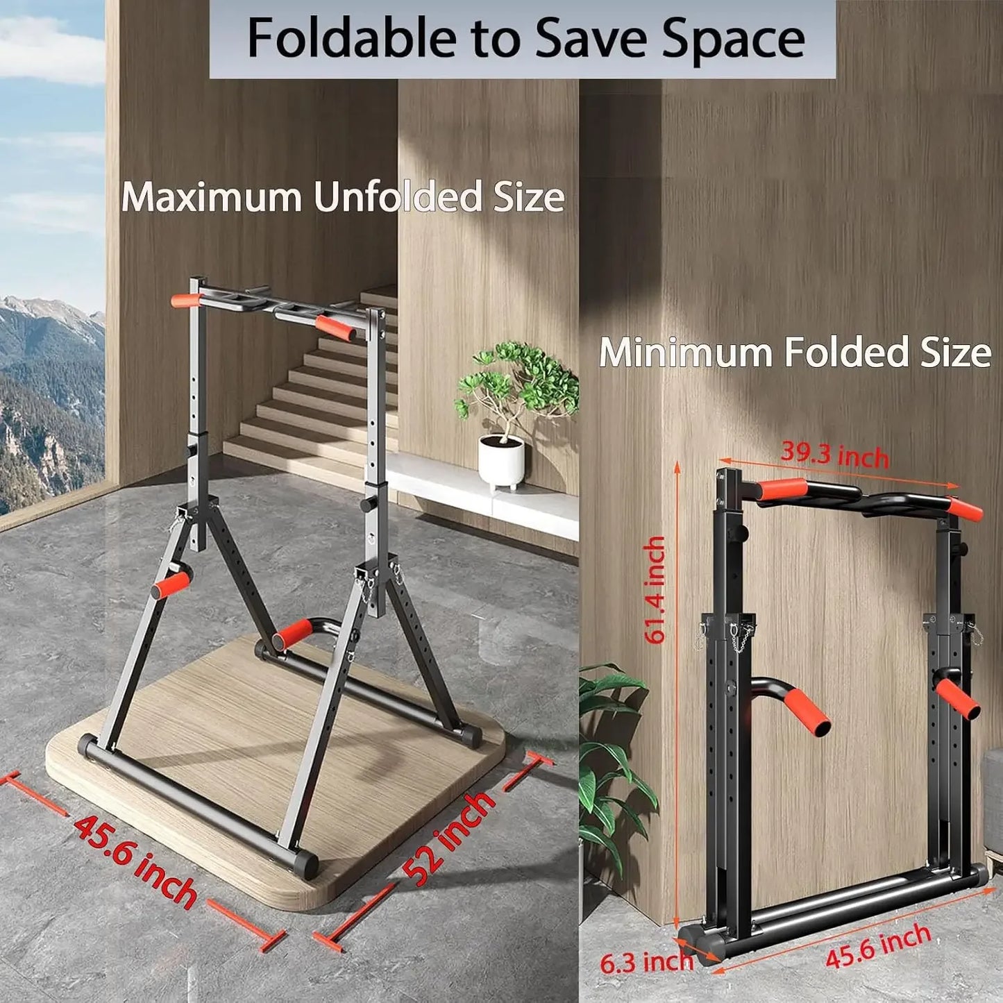 Foldable Power Tower Pull Up Bar Dip Station Adjustable Multifunction Workout Pull Up Tower Station Gym Strength Training Equipm