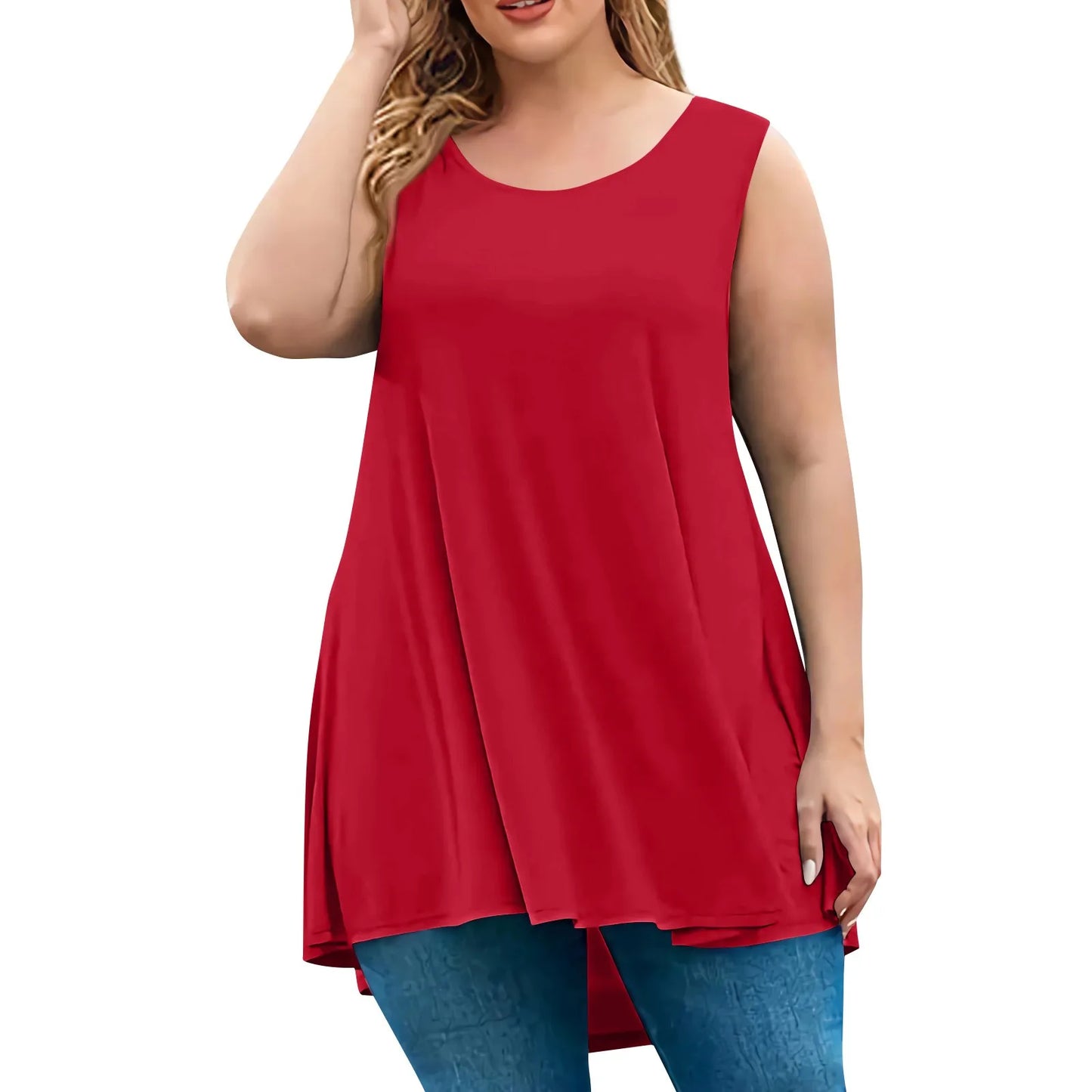 Plus Size Tanks & Camis women's fashion summer round neck sleeveless casual solid color loose pullover top plus size vest tops