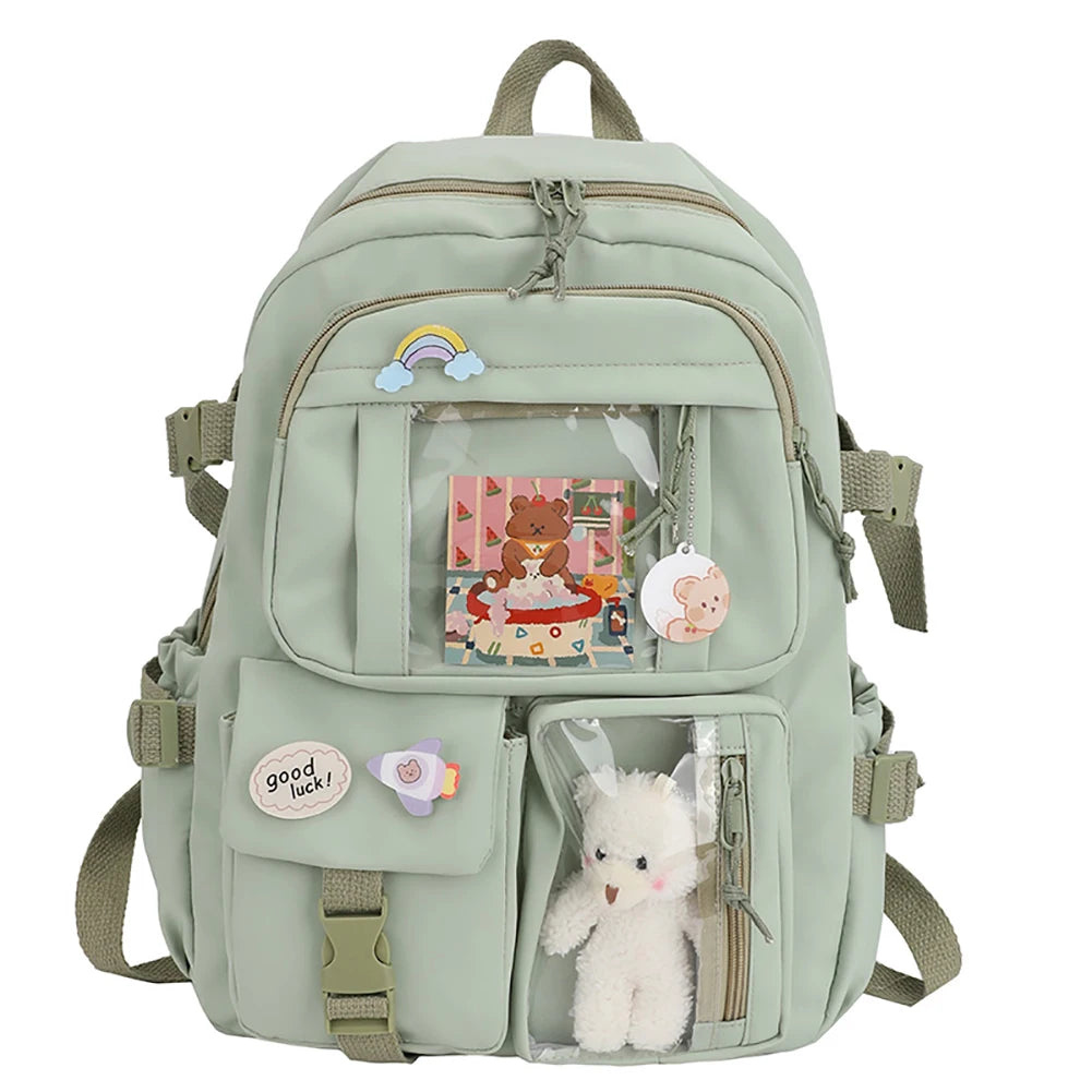 Fashion Travel Solid Color Nylon Backpack Large Capacity Knapsack Handbags for Women Students Shopping Travel