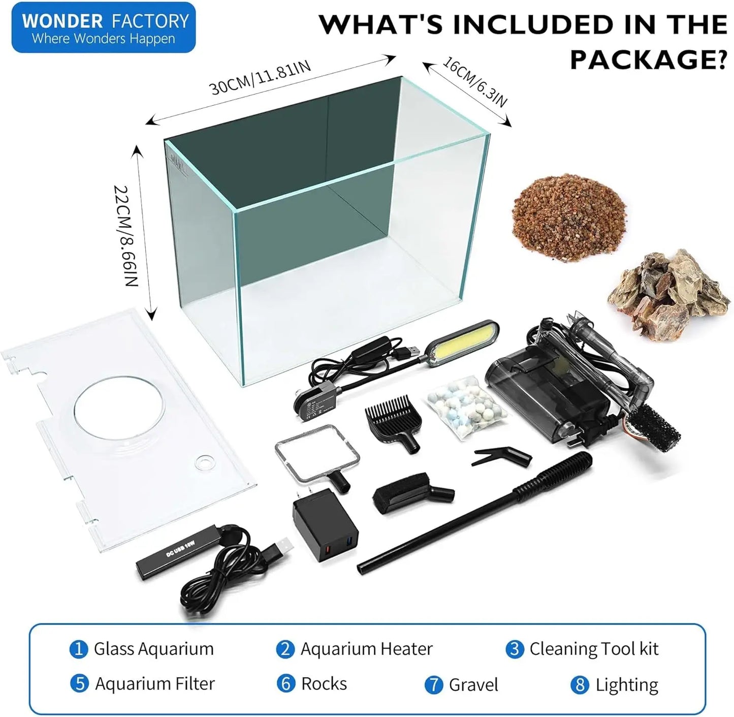 2.6 Gallon Glass Betta Fish Tank with Heater Self Cleaning System Efficient Filter Bright Light