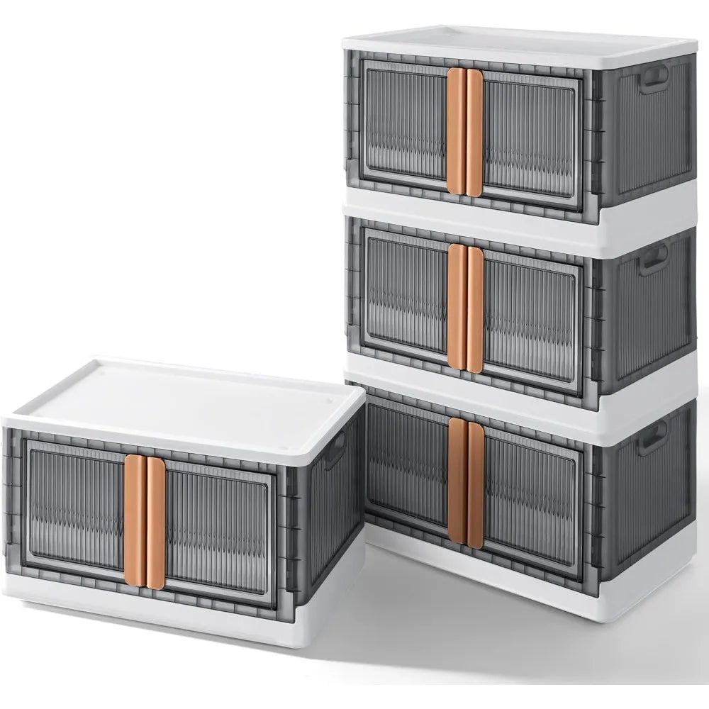 Storage Bins Plastic Collapsible Closet Organizer Bathroom Stackable Storage Box with Lids and Wheels Home Storage (19 Gallon,