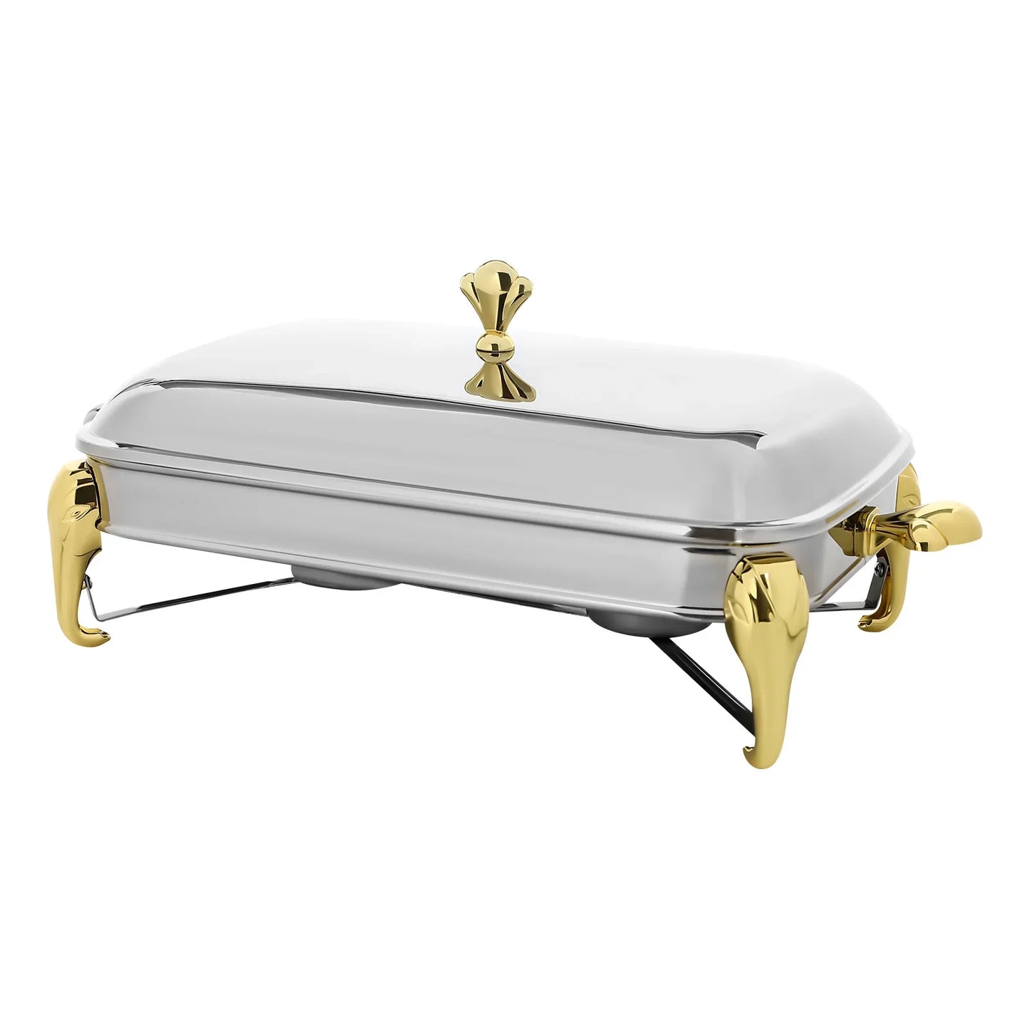 Chafing Dish Buffet Set Server Stainless Steel Chafing Dishes Oven Safe Glass Rectangle Food Warmer for Parties 2.9L Gold and Si